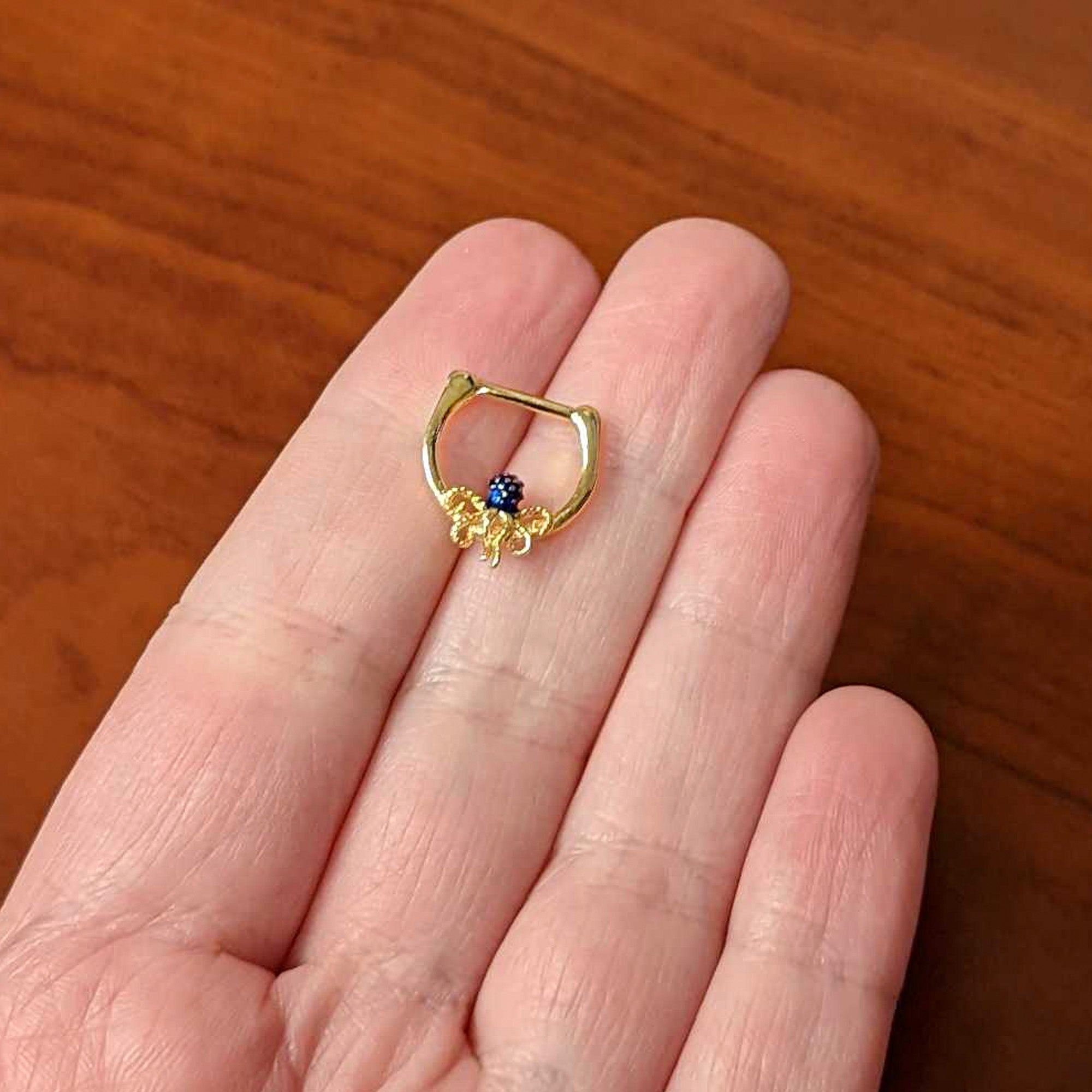 16G 5/16 Gold Tone Textured Blue Octopus Cartilage Clicker