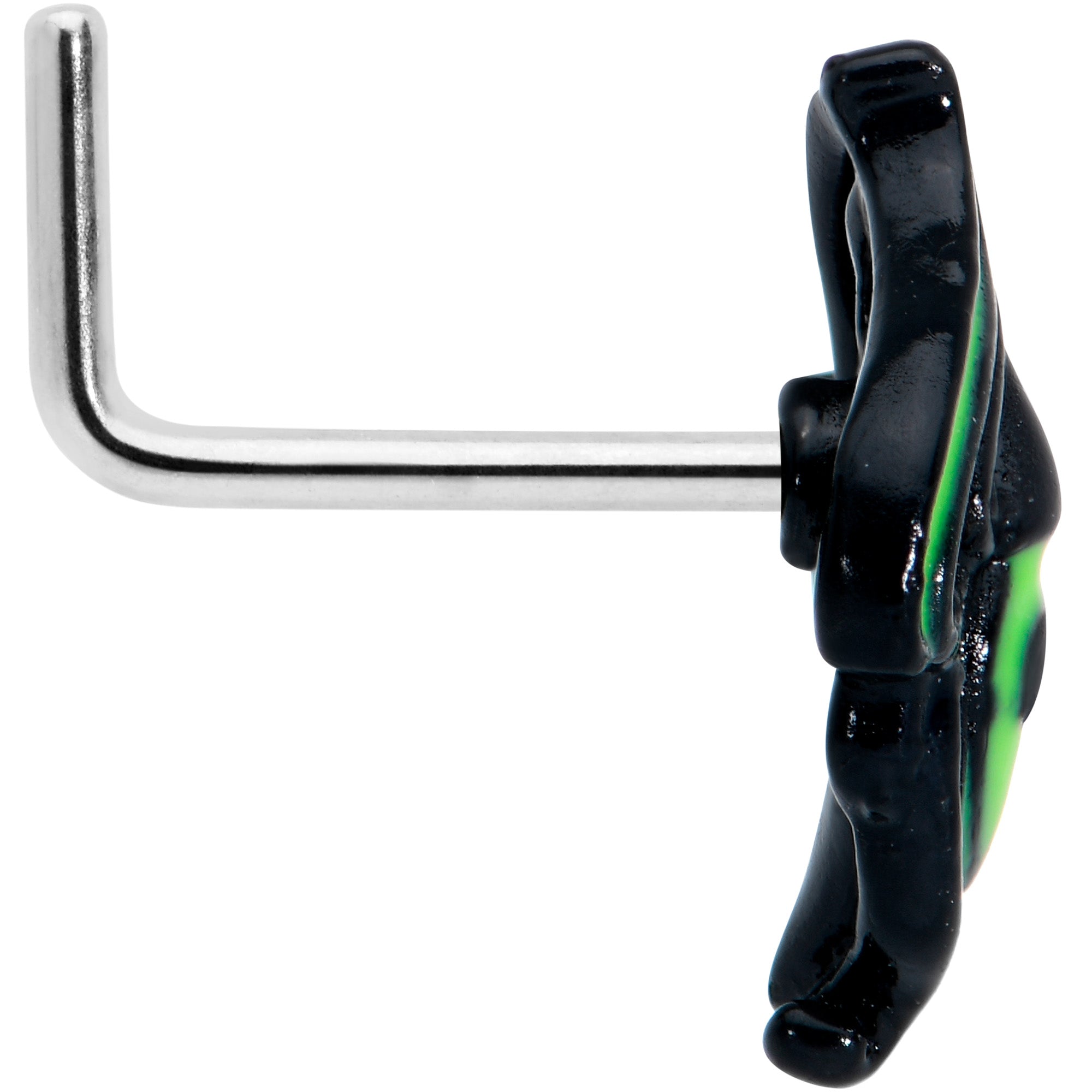 20G 7mm Striking Black Peacock Feather L Shape Nose Ring