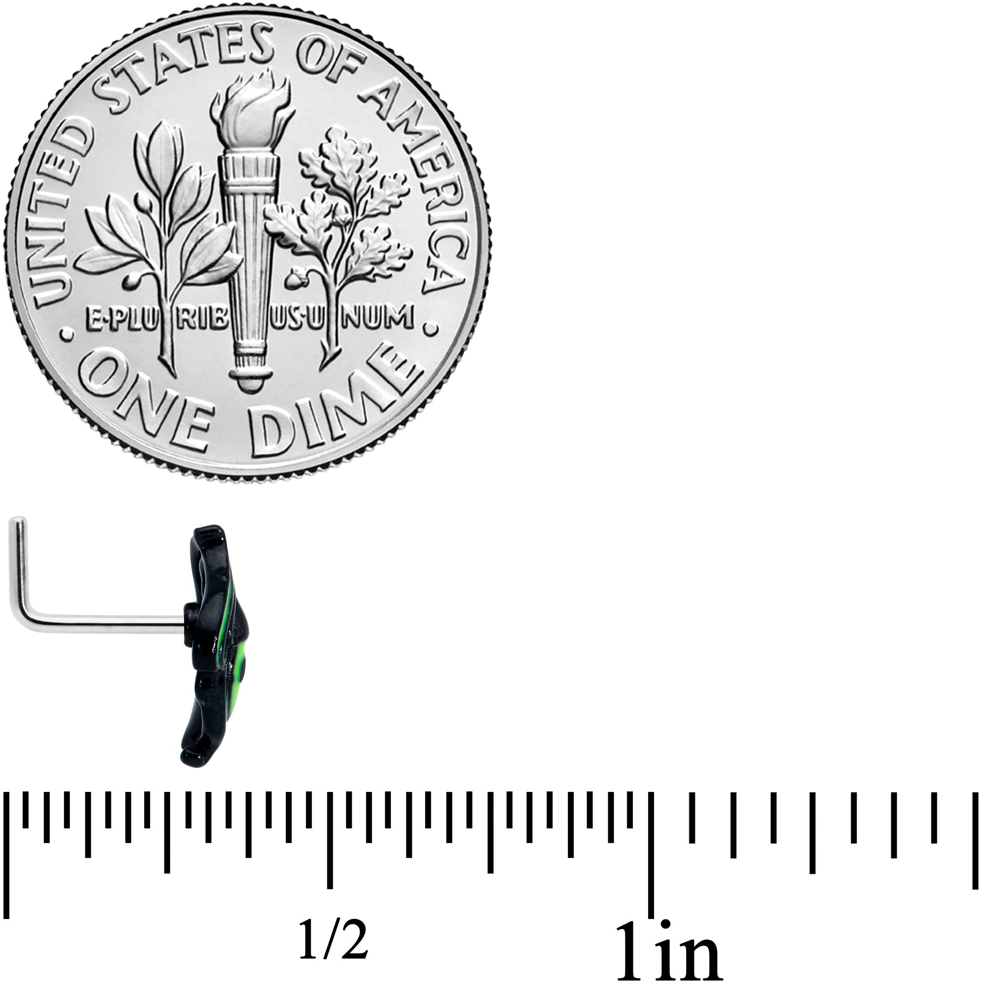 20G 7mm Striking Black Peacock Feather L Shape Nose Ring