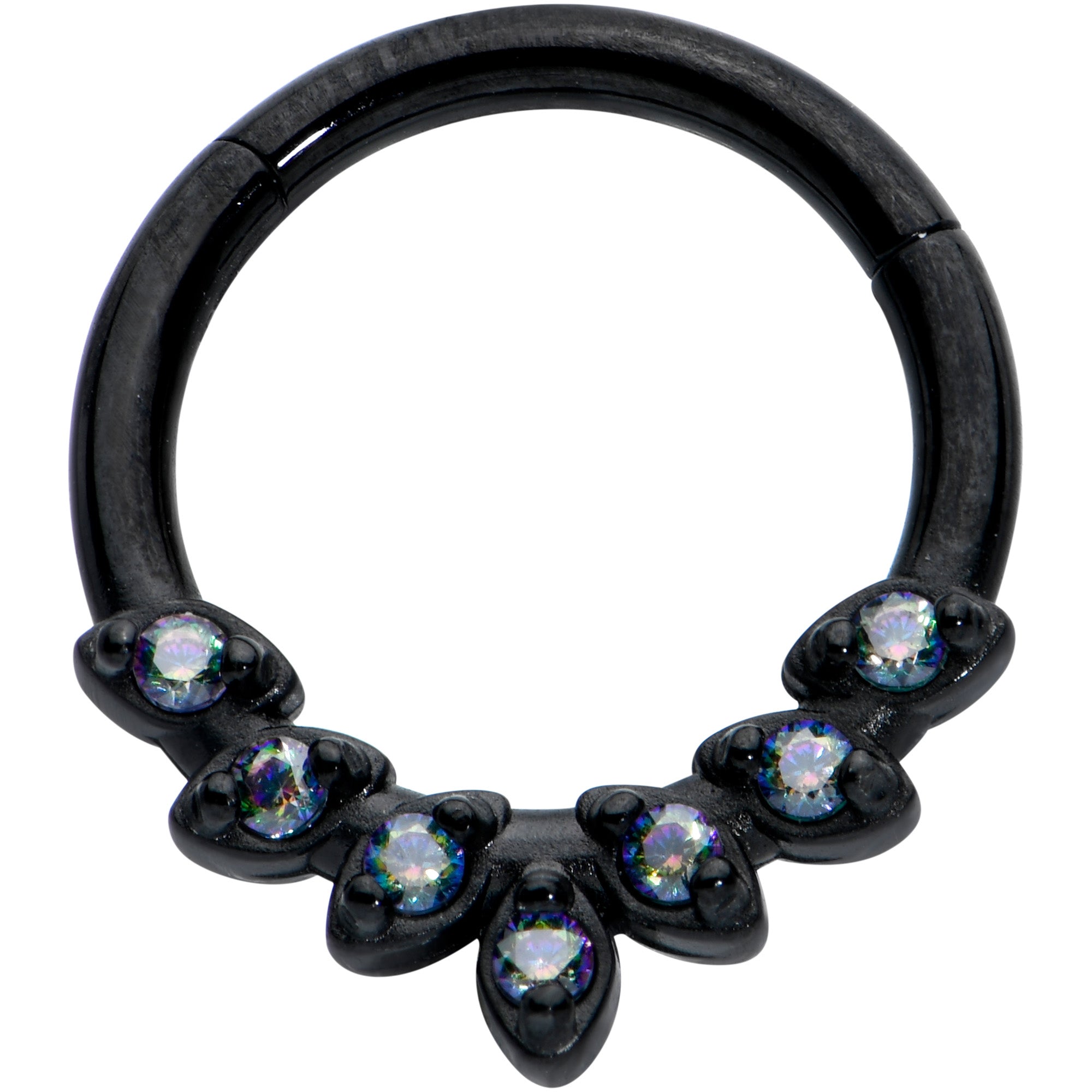 16G 5/16 Vitrail CZ Gem Black Seven Leaf Hinged Segment Ring