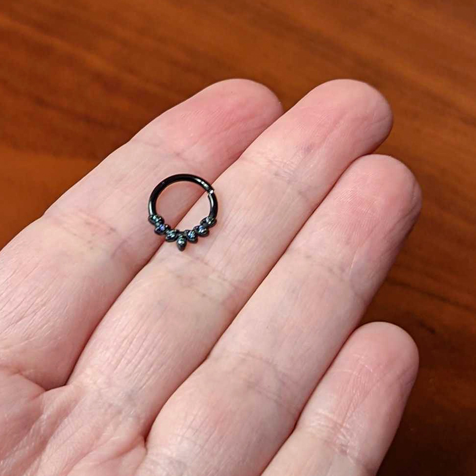 16G 5/16 Vitrail CZ Gem Black Seven Leaf Hinged Segment Ring