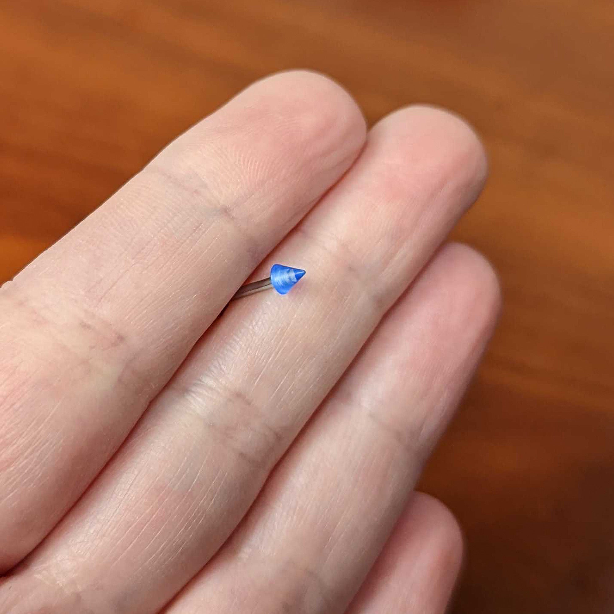 16G 5/16 Simple 3mm Blue Cone Labret Monroe Tragus