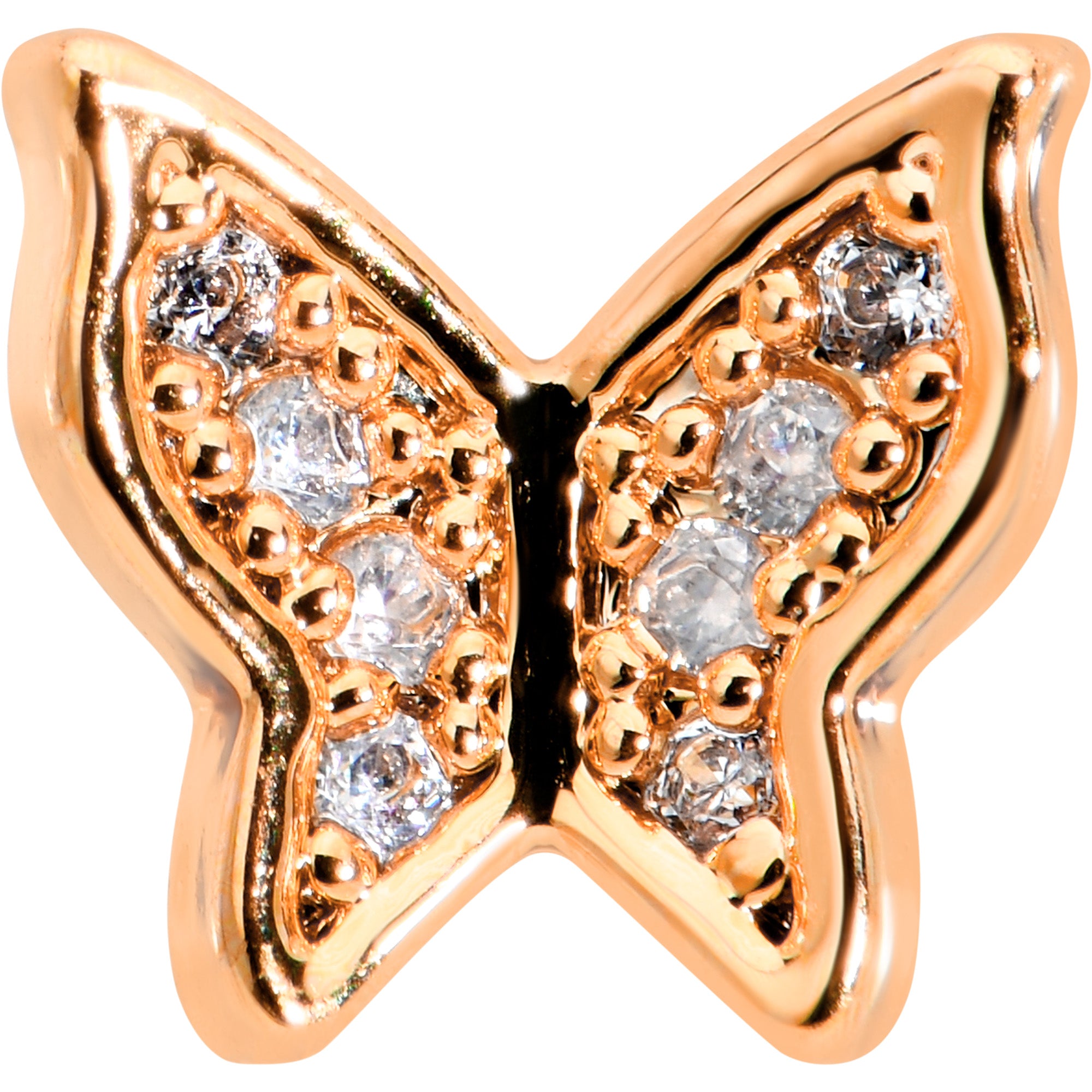 16G 5/16 Clear Gem Rosy Tone Butterfly Internally Threaded Labret