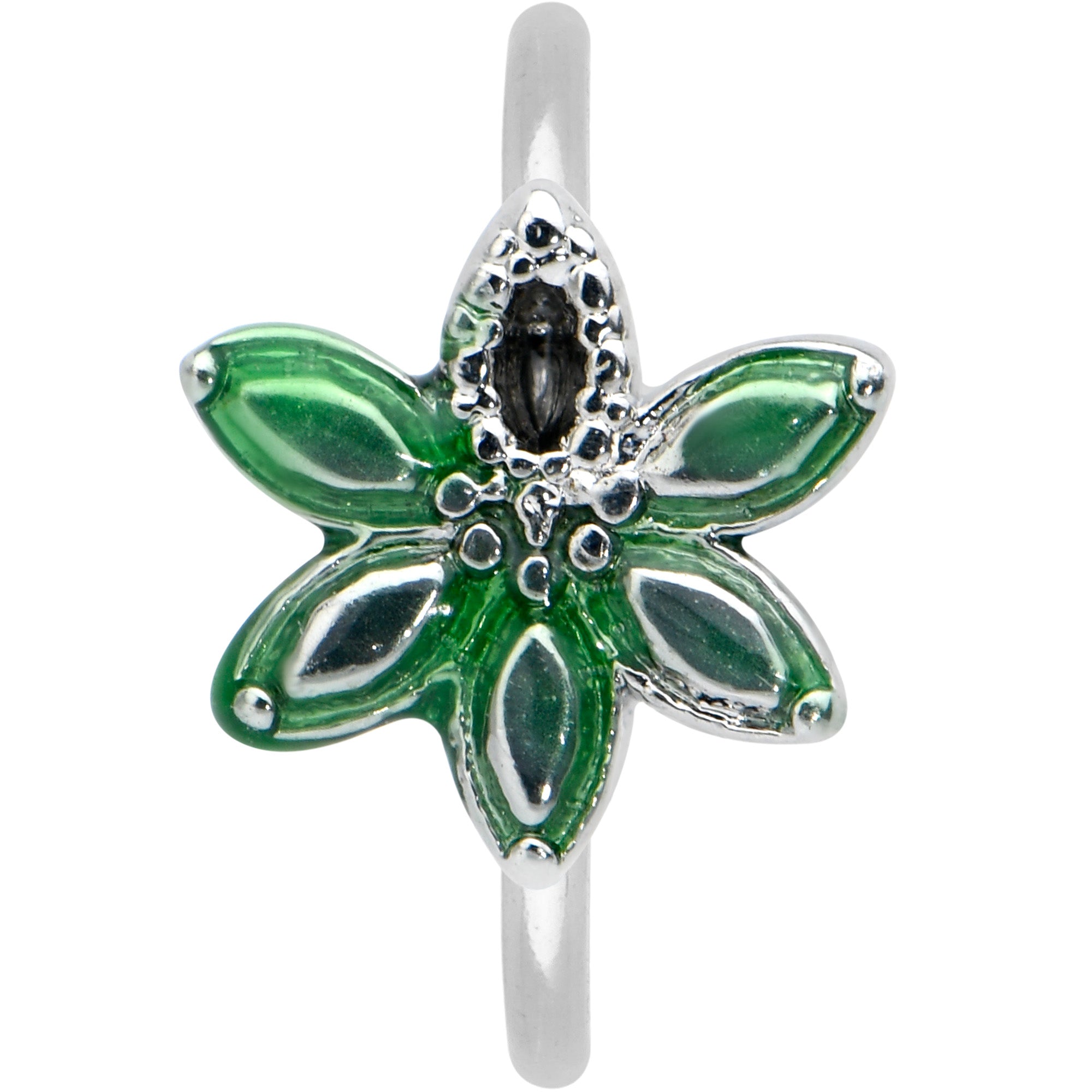 20G 5/16 Green Gem Textured Pot Leaf Nose Hoop