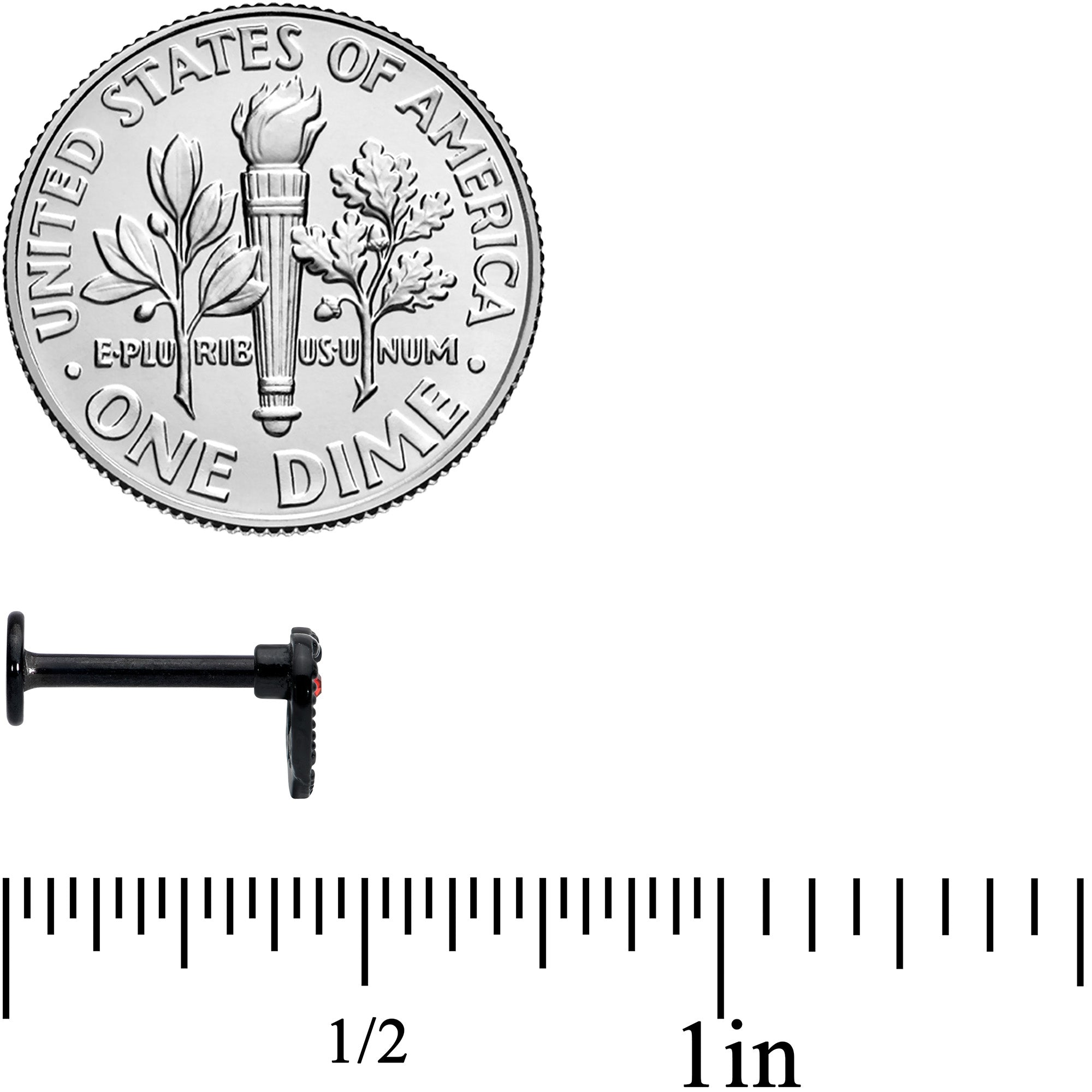 16G 5/16 Red Gem Black Steampunk Skull Labret Monroe Tragus