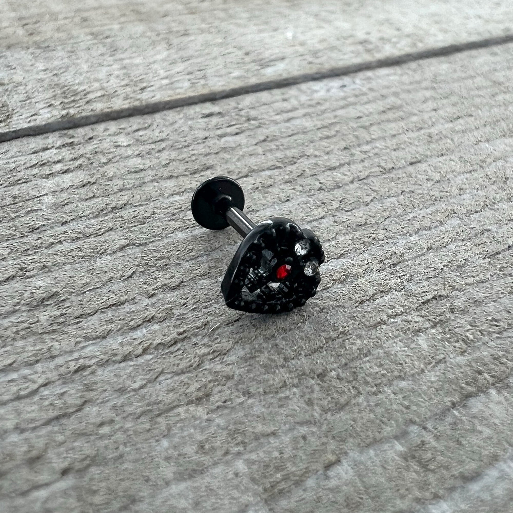 16G 5/16 Red Gem Black Steampunk Skull Labret Monroe Tragus