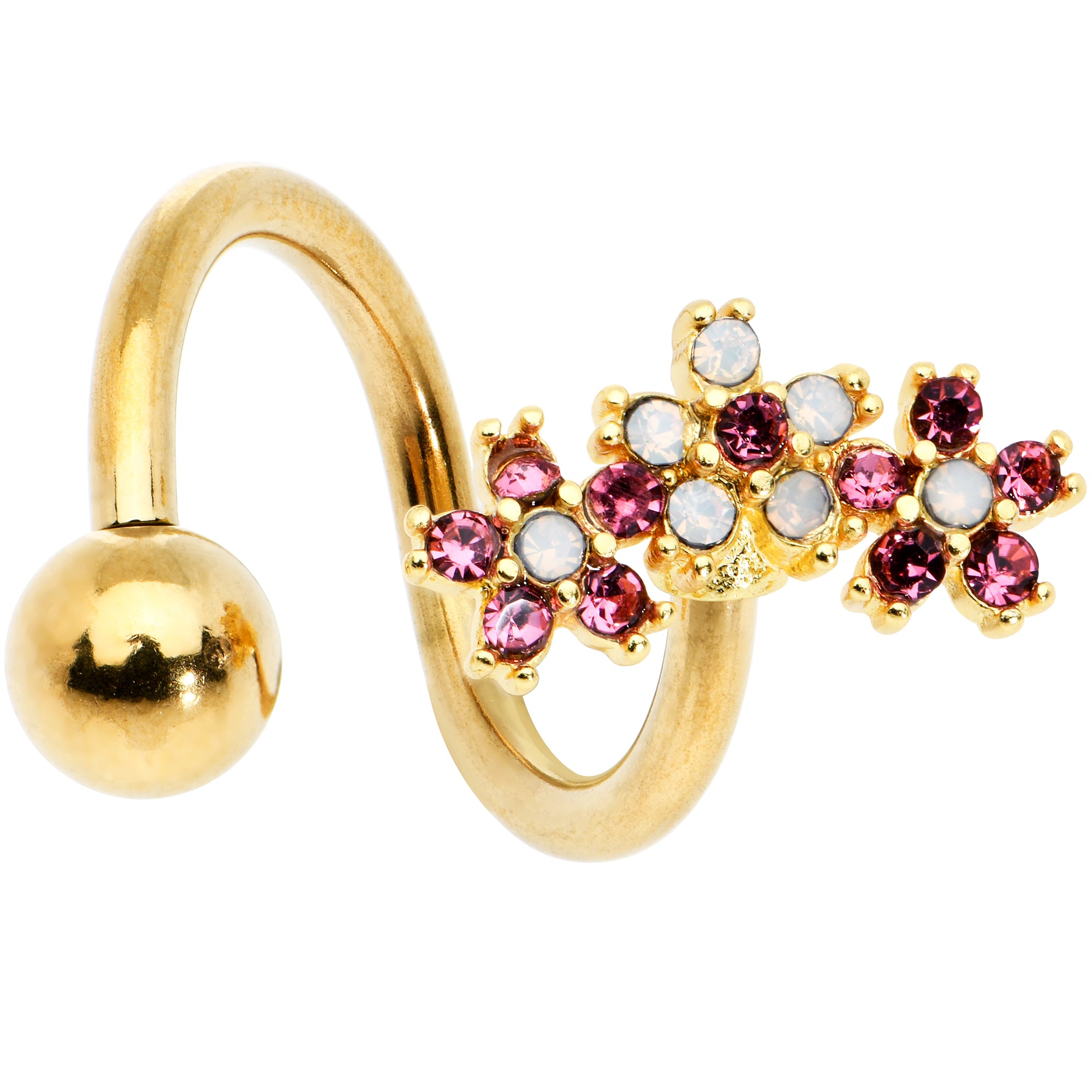 White Faux Opal Gold Tone Bunch Flowers Spiral Twister Belly Ring