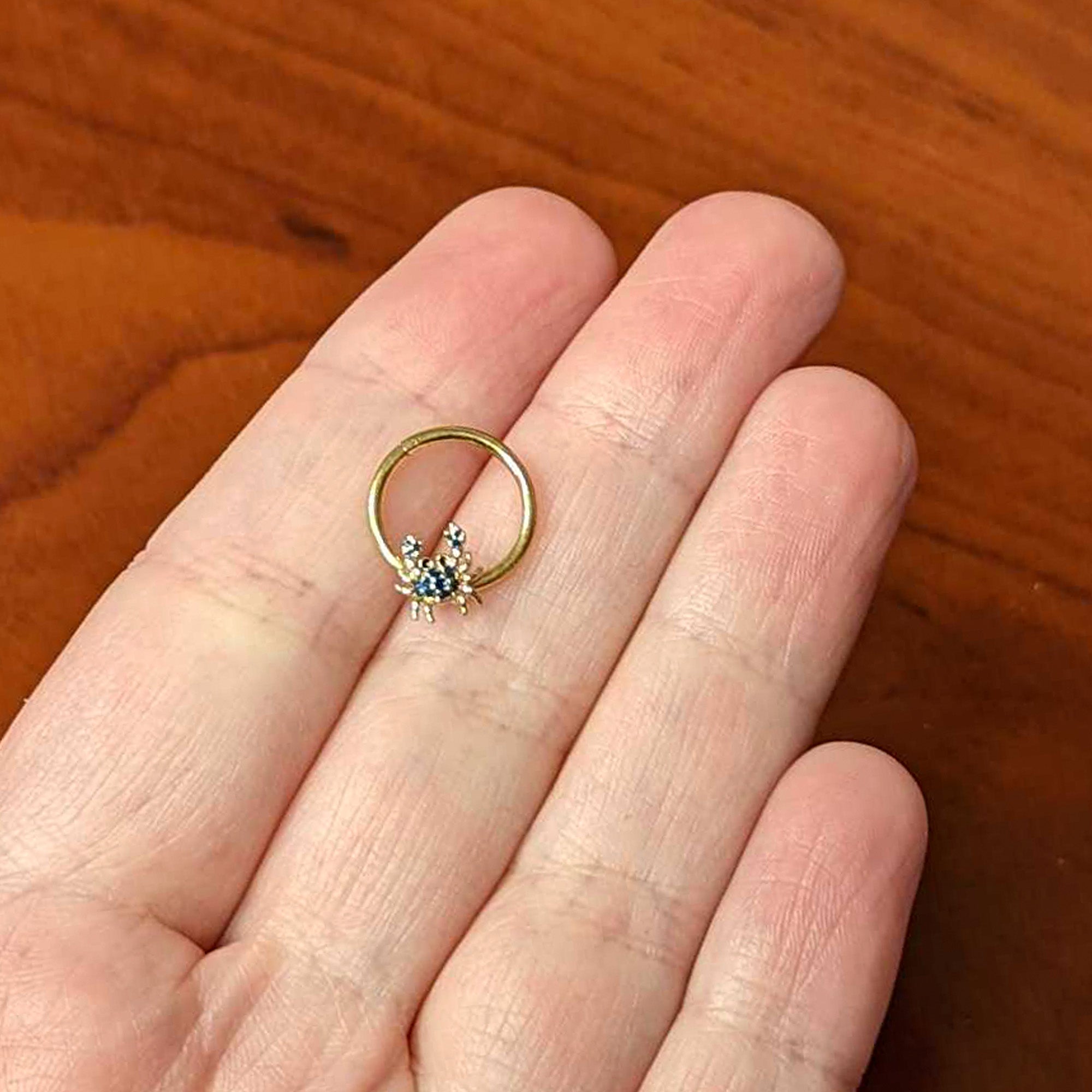 16G 3/8 Gold Tone Blue Crab Nautical Hinged Segment Ring