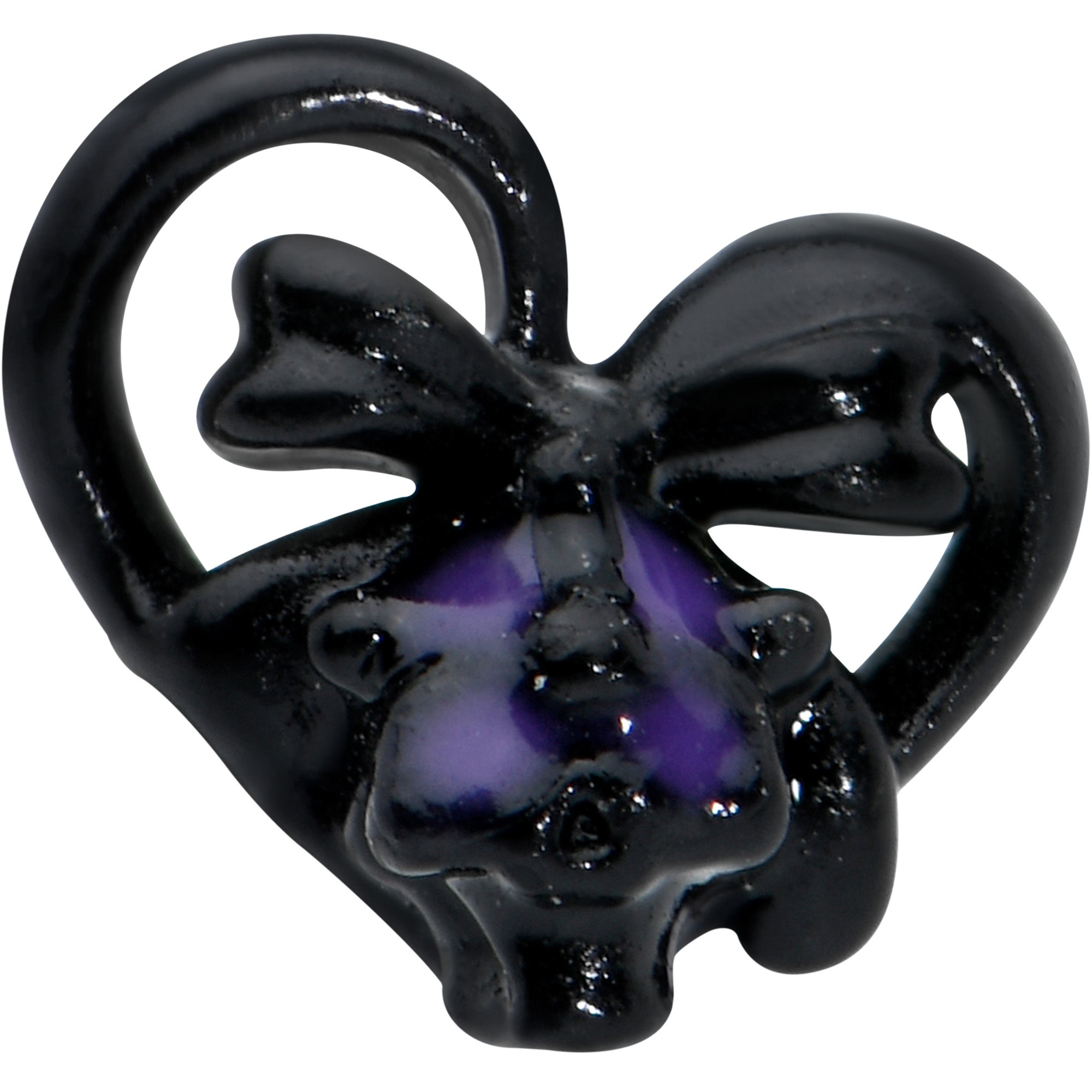 20 Gauge 1/4 Black Purple Skull Bow Heart Nose Bone