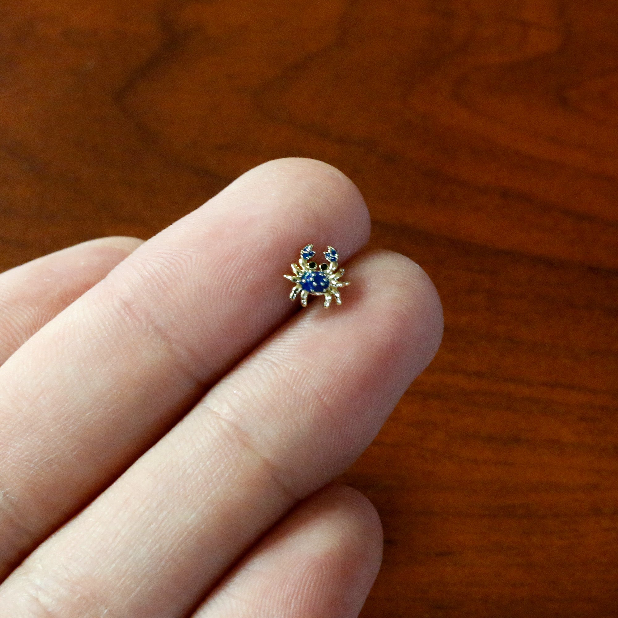 16 Gauge 1/4 Gold Tone Blue Crab Nautical Cartilage Tragus Earring