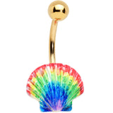 Gold Tone Rainbow Scallop Shell Nautical Belly Ring