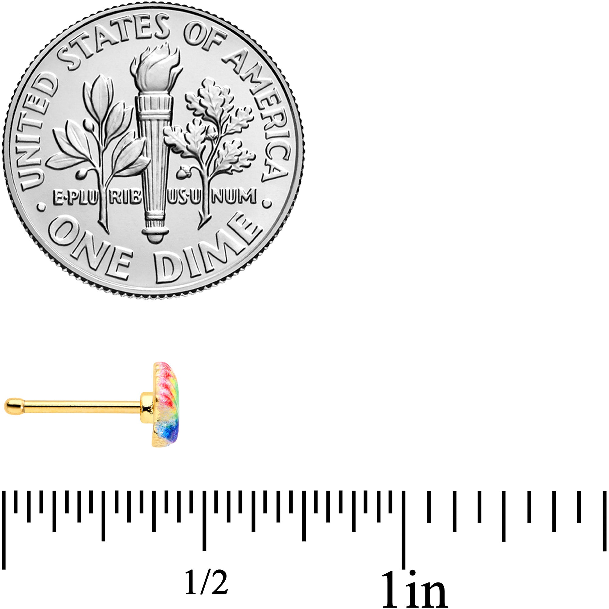 20G 1/4 Gold Tone Rainbow Scallop Shell Nose Bone