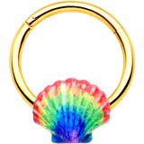 16 Gauge 3/8 Gold Tone Rainbow Scallop Shell Hinged Segment Ring
