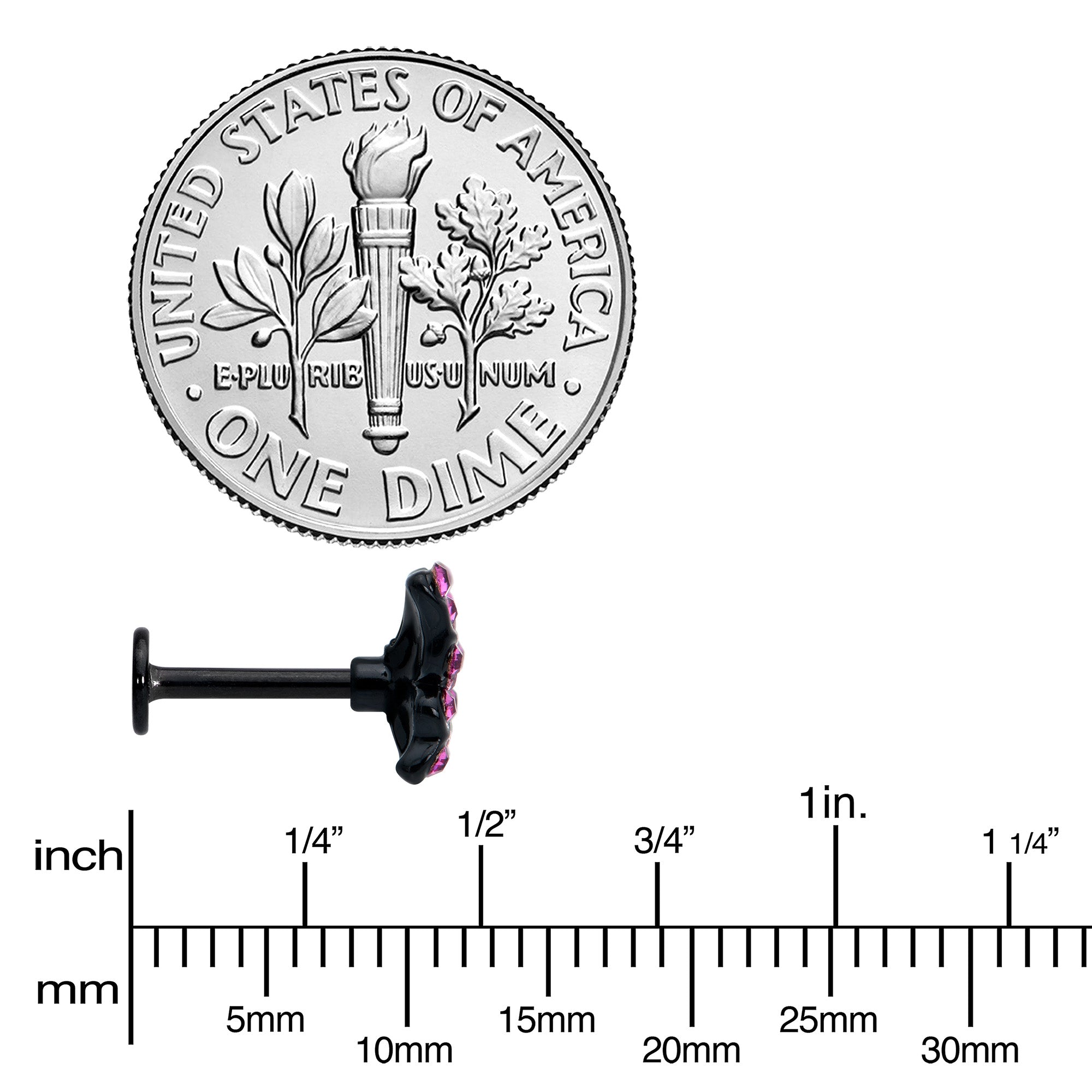 16G 5/16 Pink Gem Black Midnight Butterfly Labret Monroe Tragus