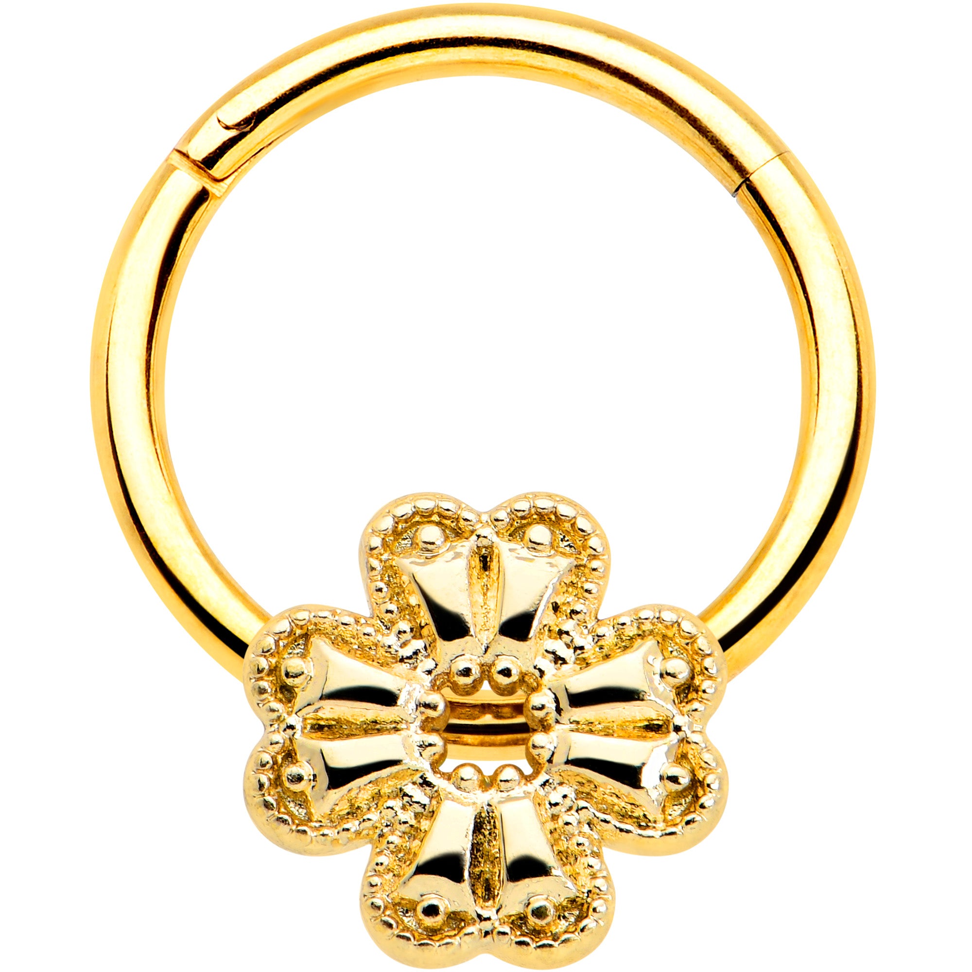 16G 3/8 Yellow Gem Gold Tone Texture Cross Hinged Segment RIng