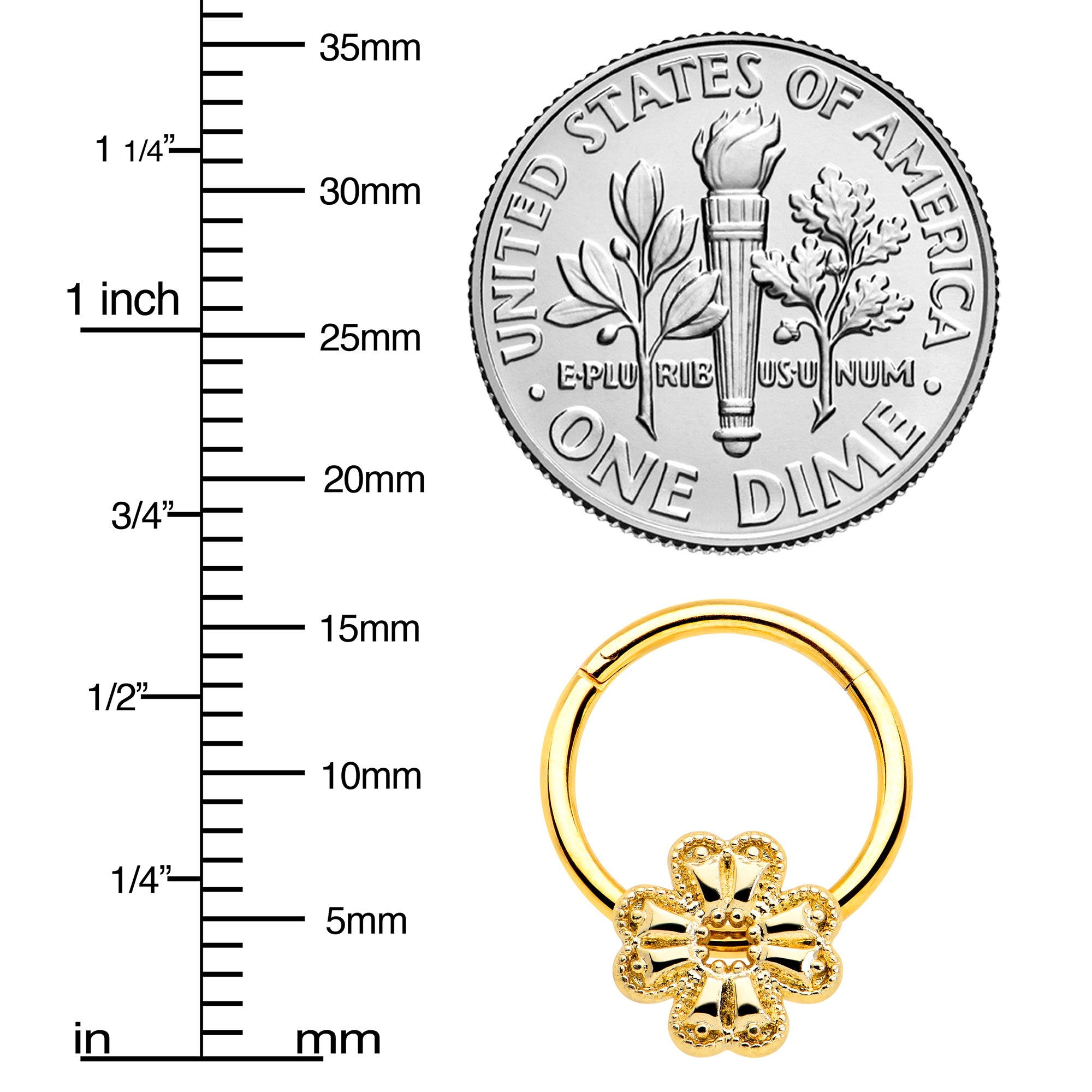 16G 3/8 Yellow Gem Gold Tone Texture Cross Hinged Segment RIng