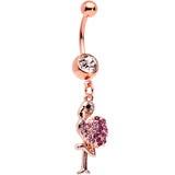 Clear Pink Gem Rose Gold Tone Fashion Flamingo Dangle Belly Ring