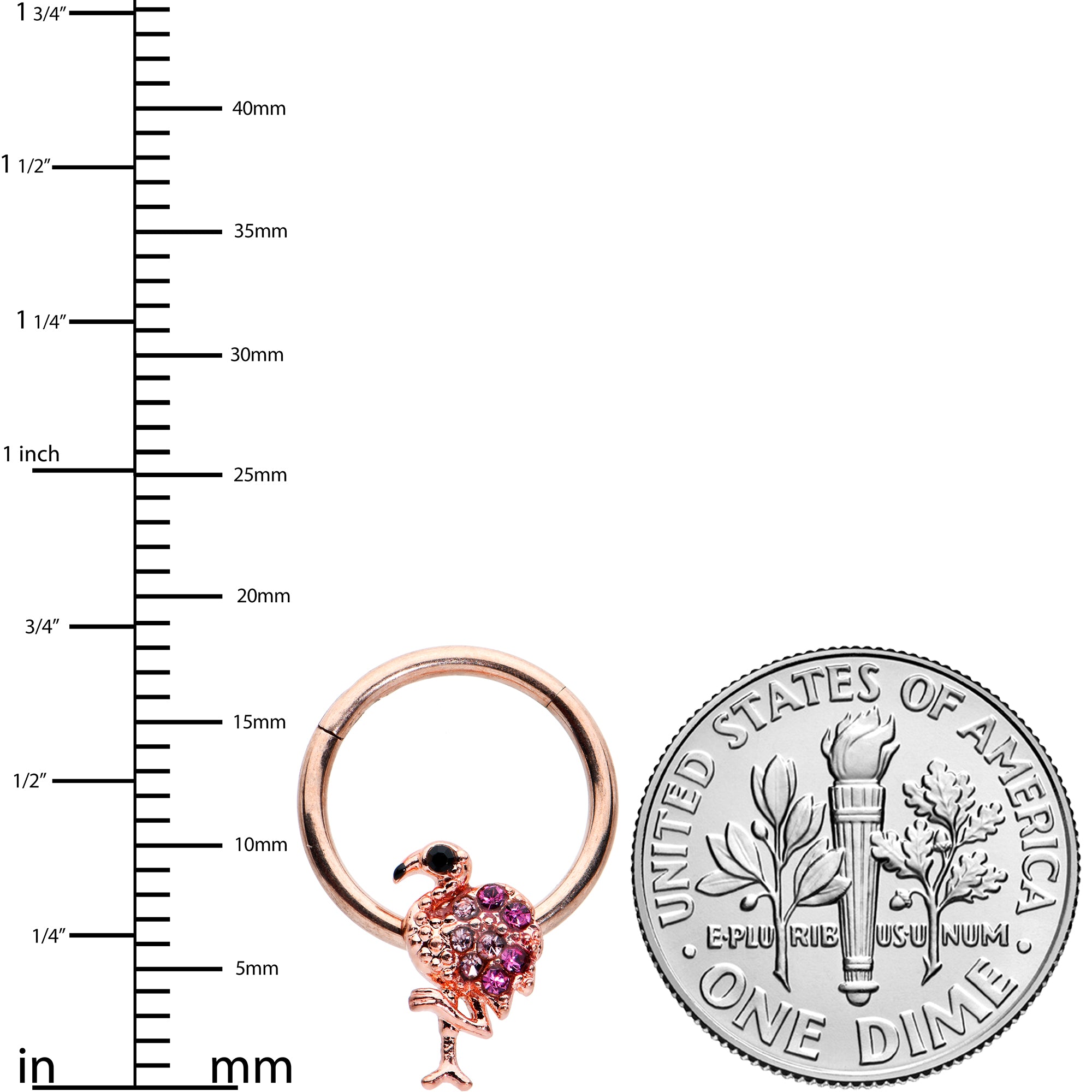 16G 3/8 Rose Gold Tone Fashion Flamingo Hinged Segment Ring