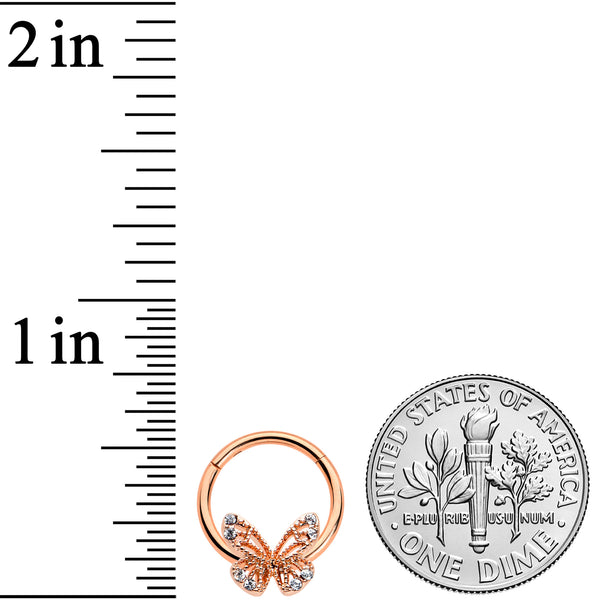 16 Gauge 3/8 Clear Gem Rose Gold Hue Air Butterfly Hinged Segment Ring