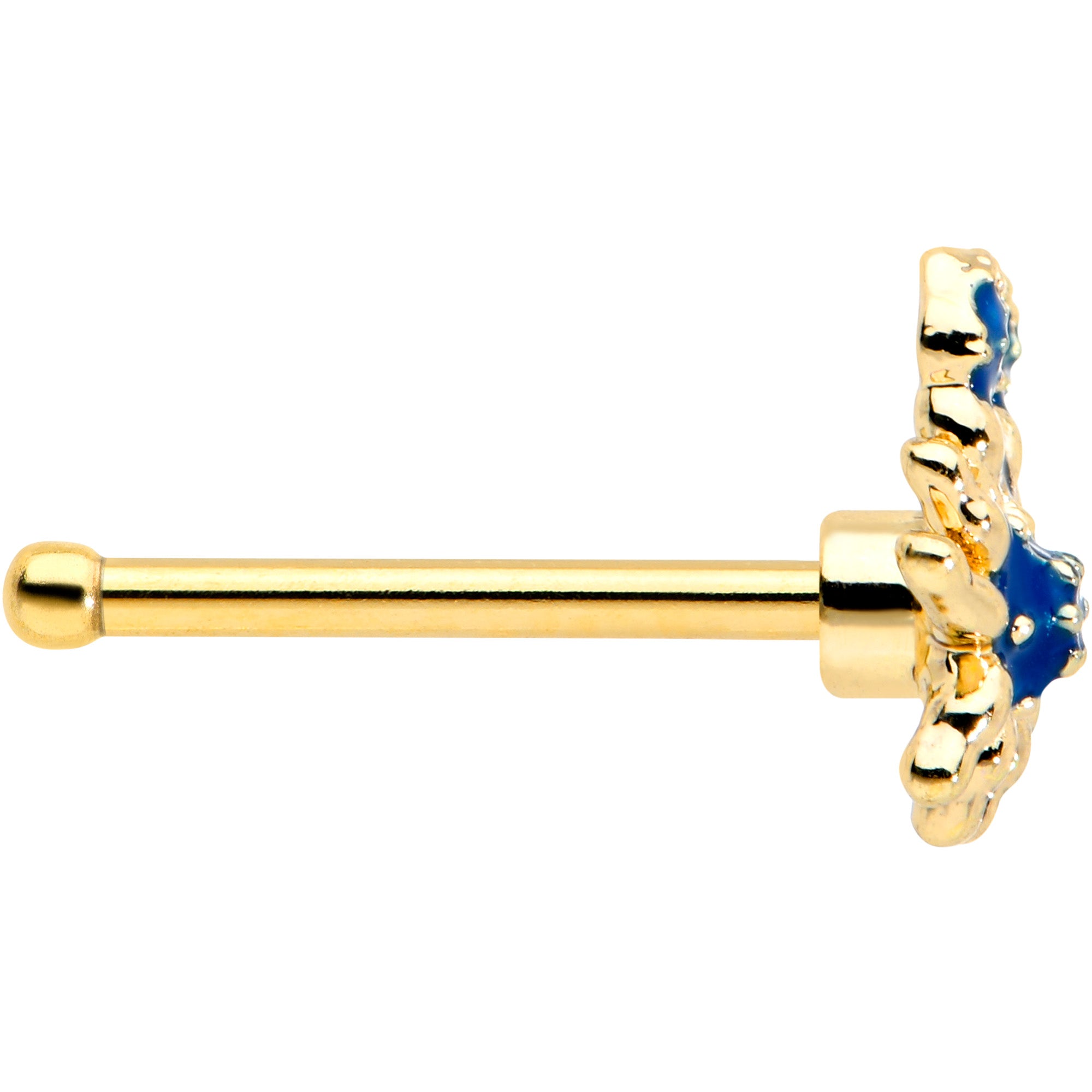 20G 1/4 Black Gem Gold Tone Blue Crab Nautical Nose Bone