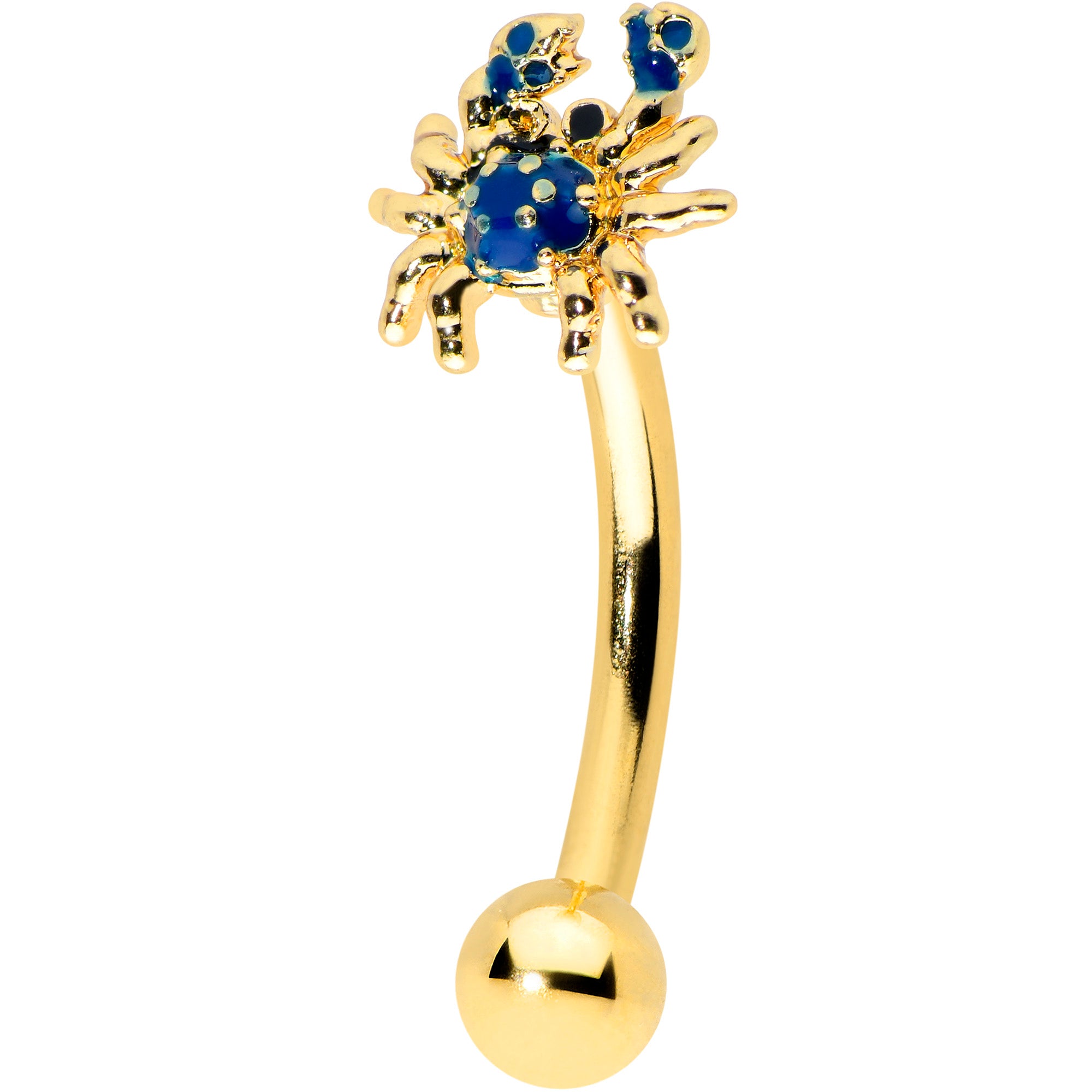 16G 5/16 Gold Tone Blue Crab Nautical Curved Eyebrow Ring