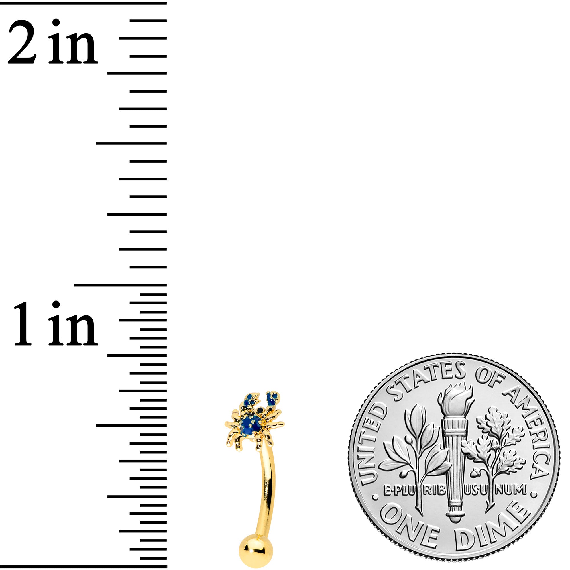 16G 5/16 Gold Tone Blue Crab Nautical Curved Eyebrow Ring