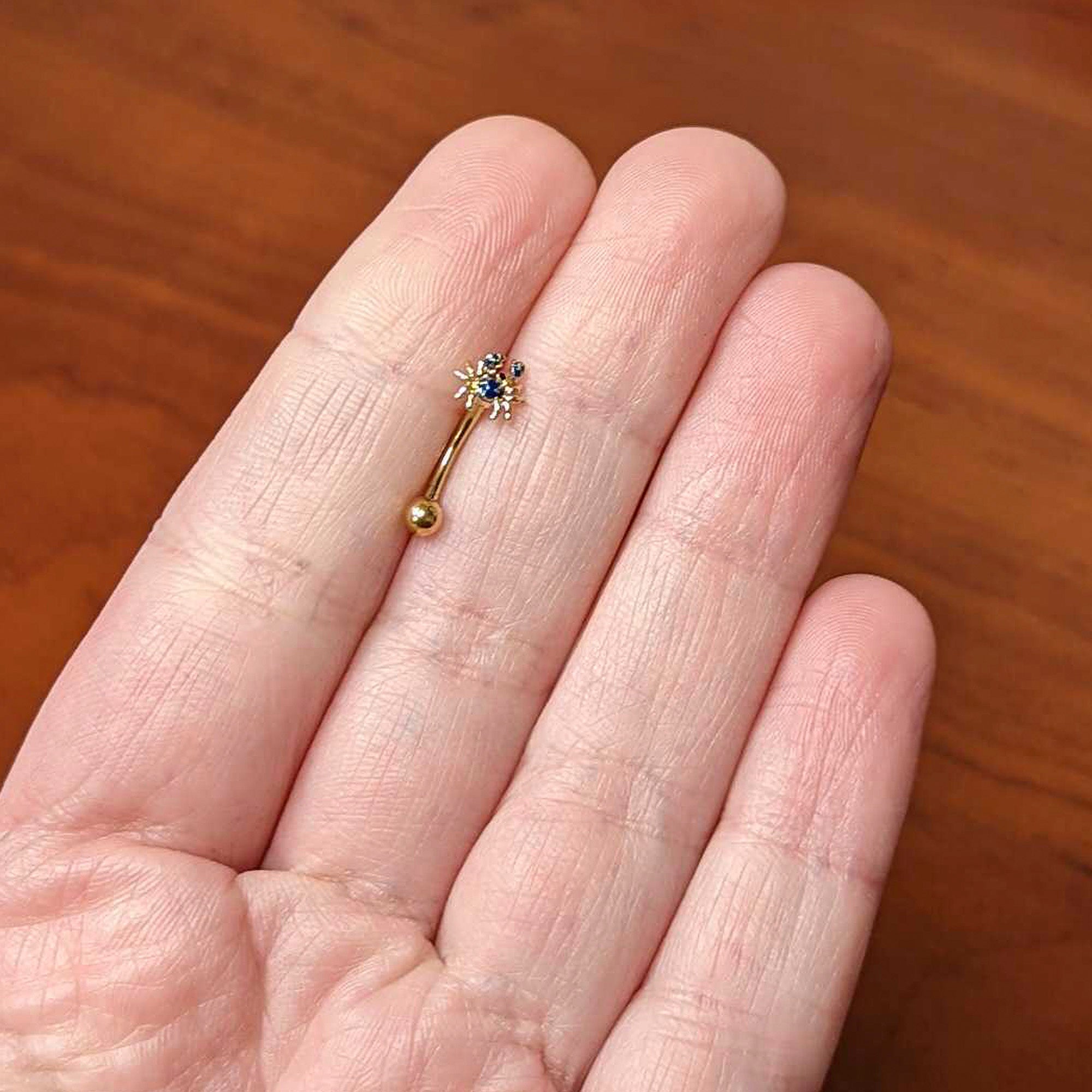 16G 5/16 Gold Tone Blue Crab Nautical Curved Eyebrow Ring