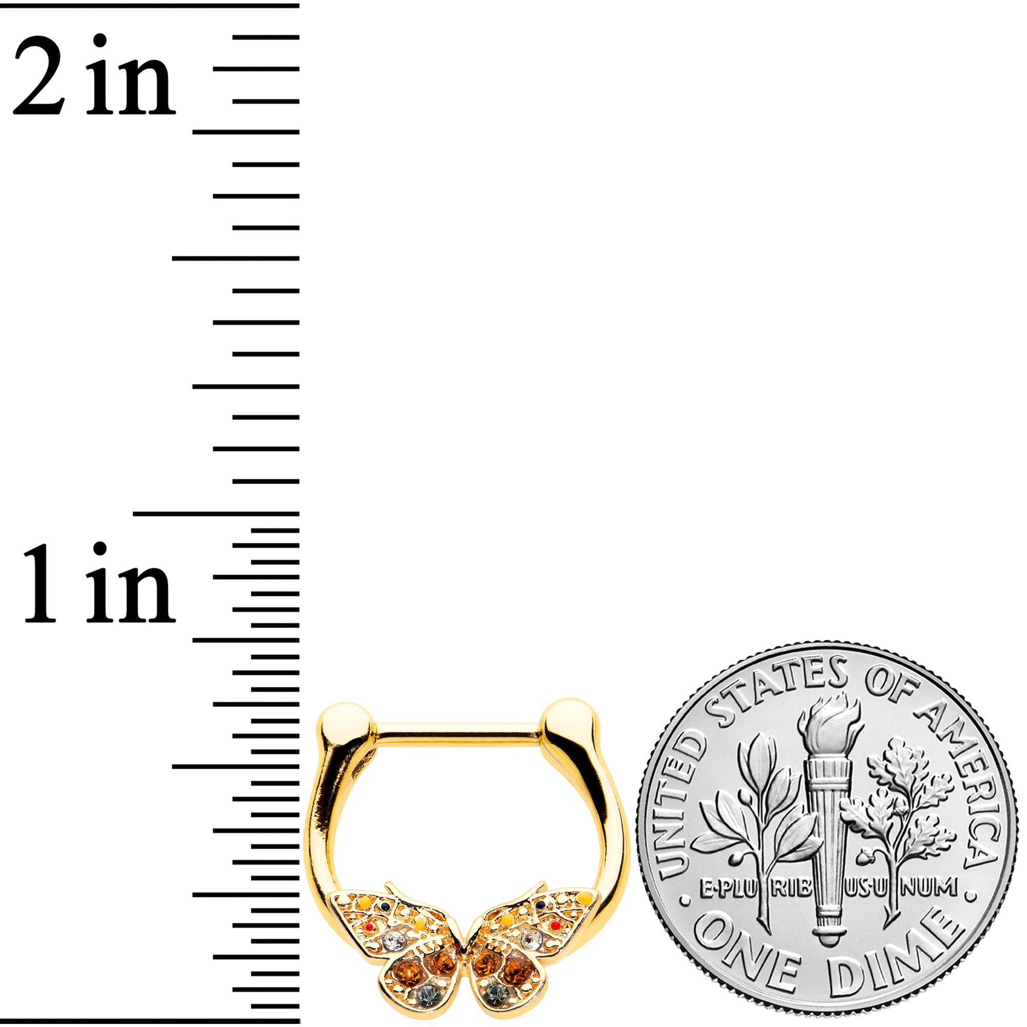 16G 5/16 Orange Gem Gold Tone Baroque Butterfly Cartilage Clicker