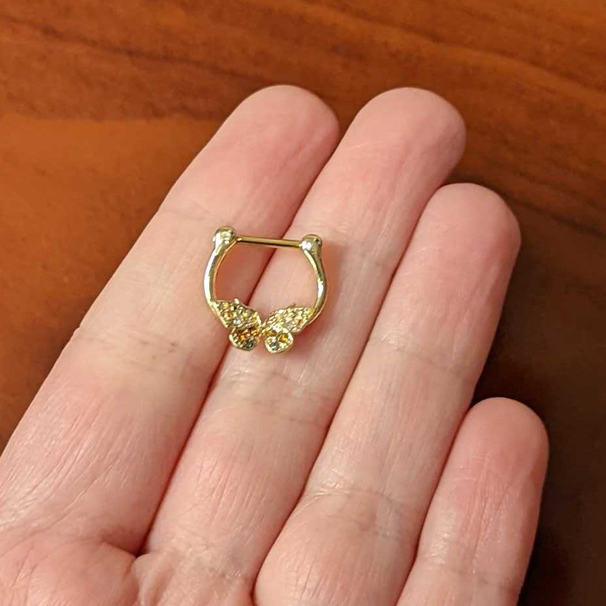 16G 5/16 Orange Gem Gold Tone Baroque Butterfly Cartilage Clicker