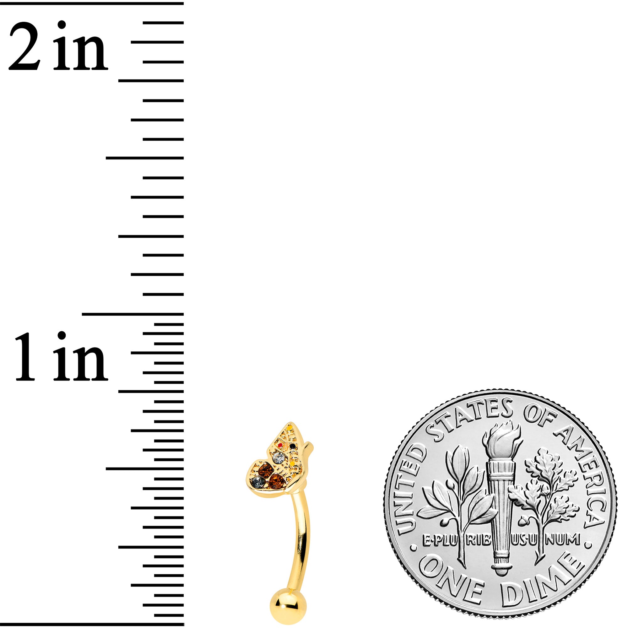 16G 5/16 Orange Black Gem Gold Tone Butterfly Curved Eyebrow Ring