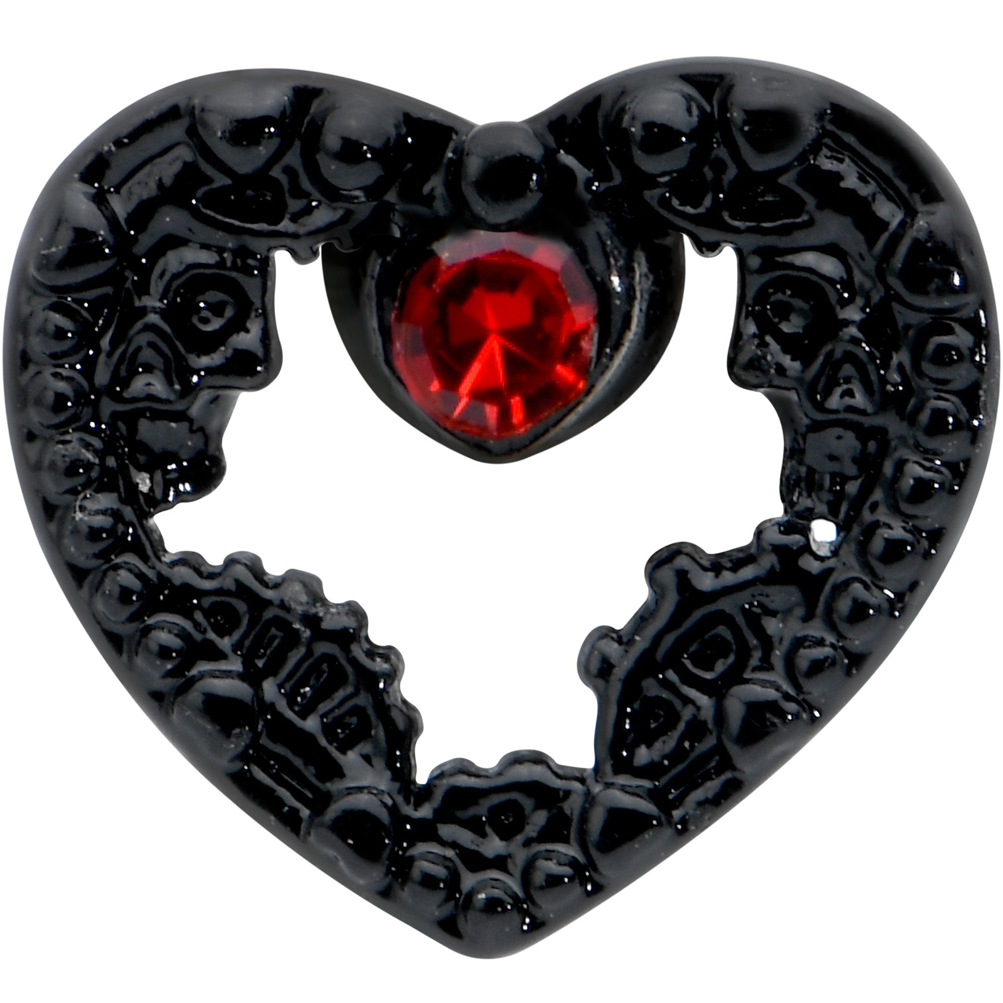20G 1/4 Red Gem Black Steampunk Skeleton Heart Nose Bone