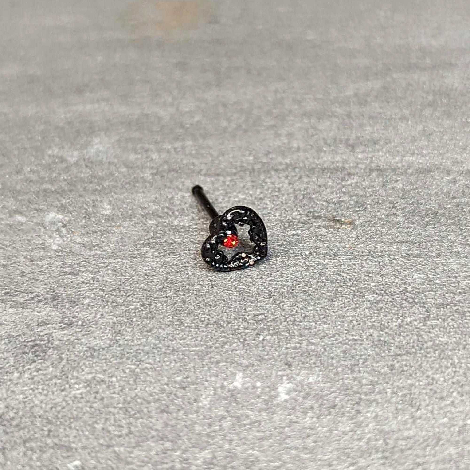 20G 1/4 Red Gem Black Steampunk Skeleton Heart Nose Bone