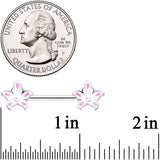14 Gauge 9/16 Pearlescent Orb Pink White Flower Barbell Nipple Ring Set