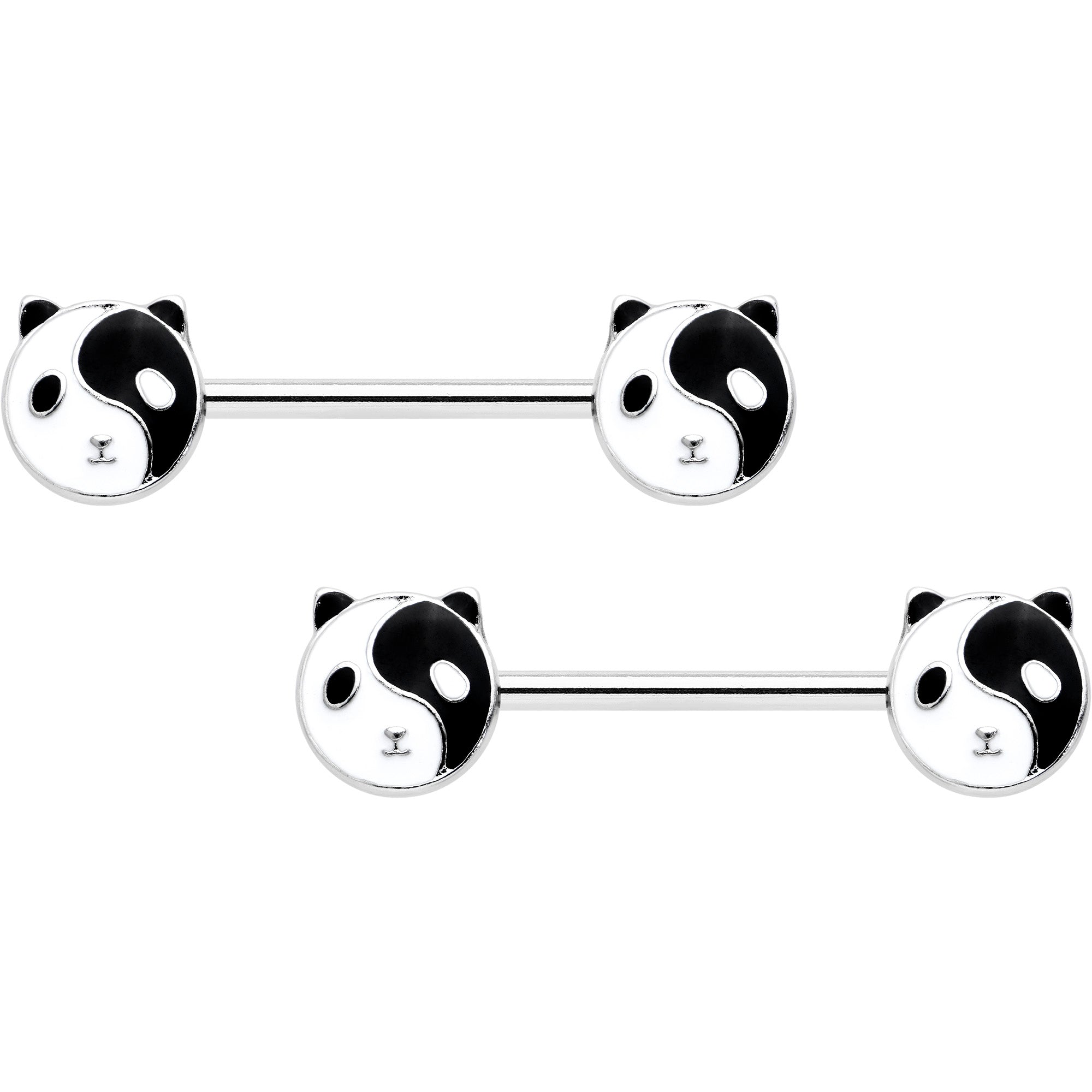 14G 9/16 Yin Yang Panda Bear Barbell Nipple Ring Set