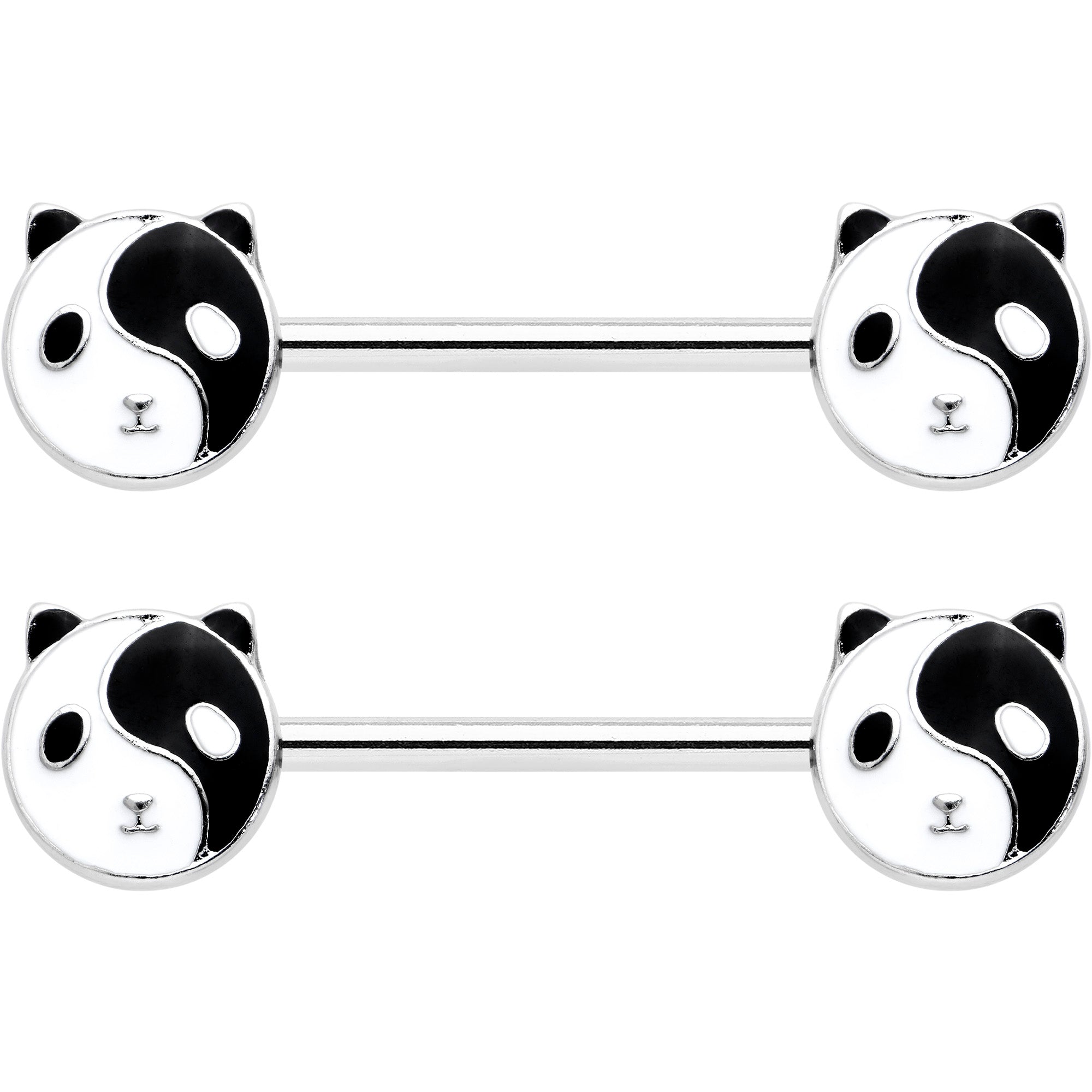 14G 9/16 Yin Yang Panda Bear Barbell Nipple Ring Set