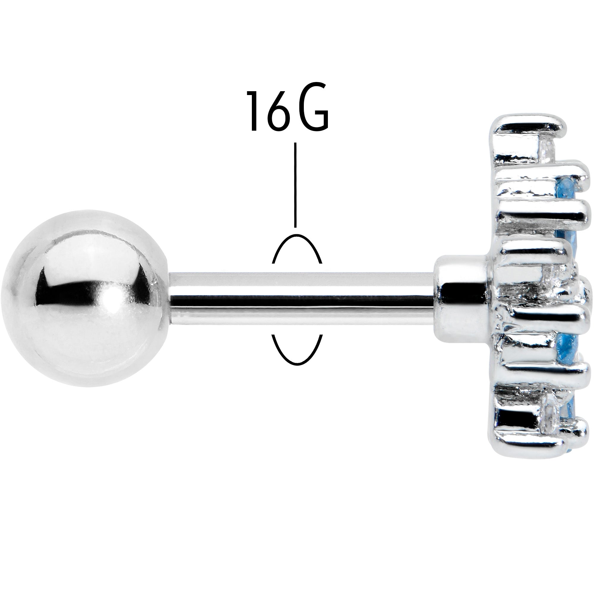 16G 1/4 Blue CZ Gem Floral Burst Cartilage Tragus Earring