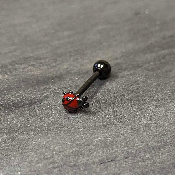 Black Classic Ladybug Top End Barbell Tongue Ring