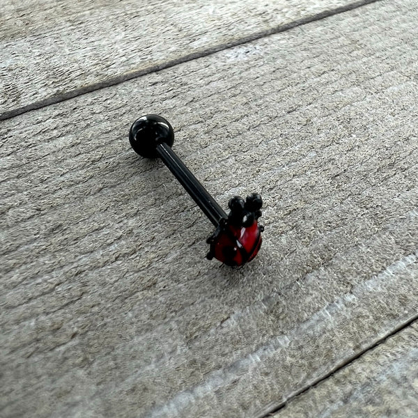 Black Classic Ladybug Top End Barbell Tongue Ring