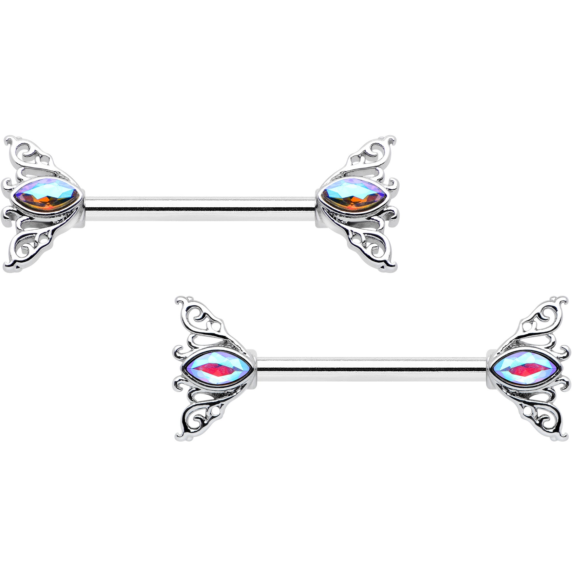 14G 9/16 Aurora Gem Deco Waves Barbell Nipple Ring Set