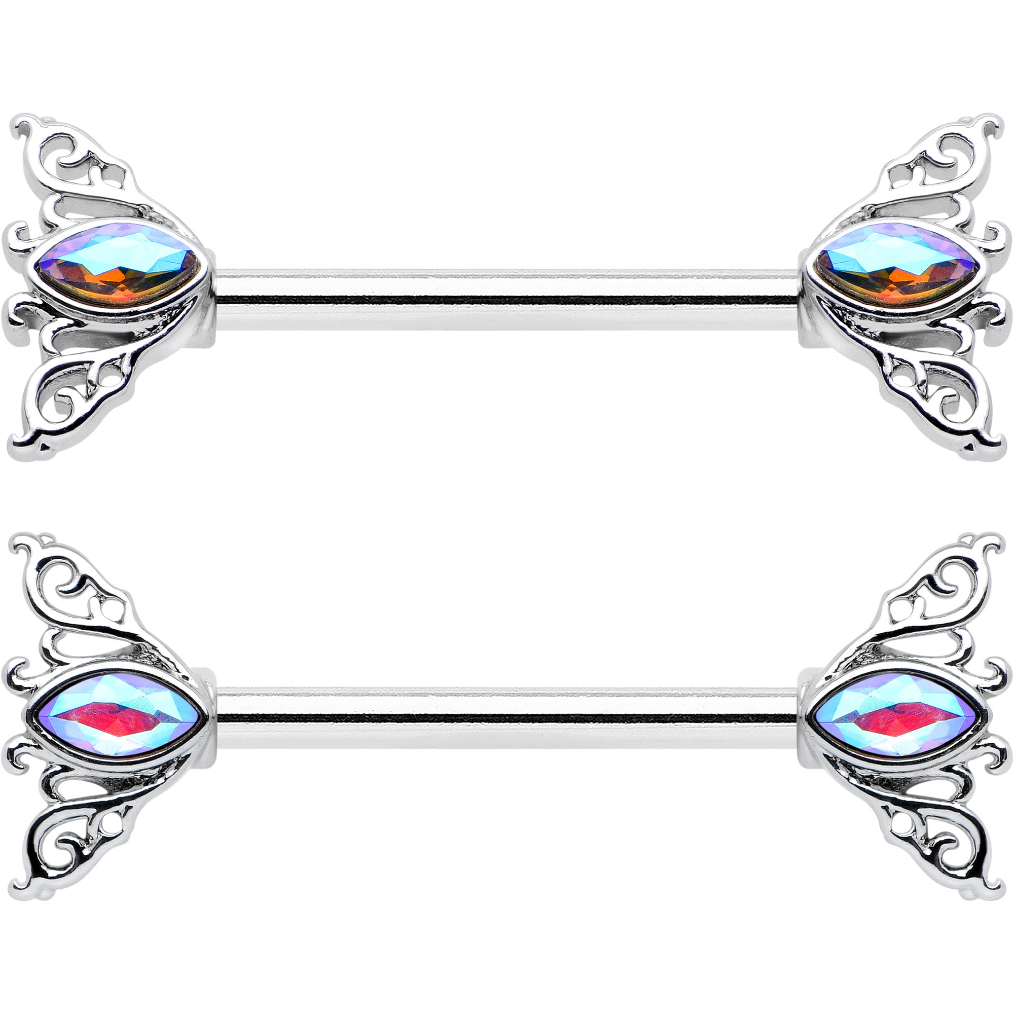 14G 9/16 Aurora Gem Deco Waves Barbell Nipple Ring Set