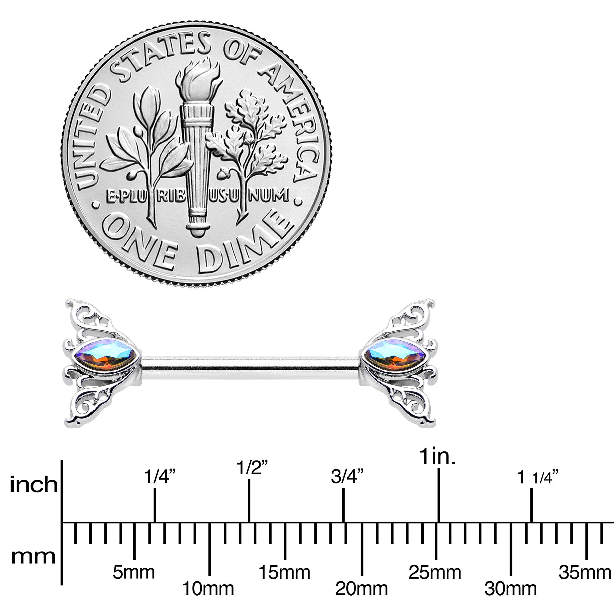 14G 9/16 Aurora Gem Deco Waves Barbell Nipple Ring Set