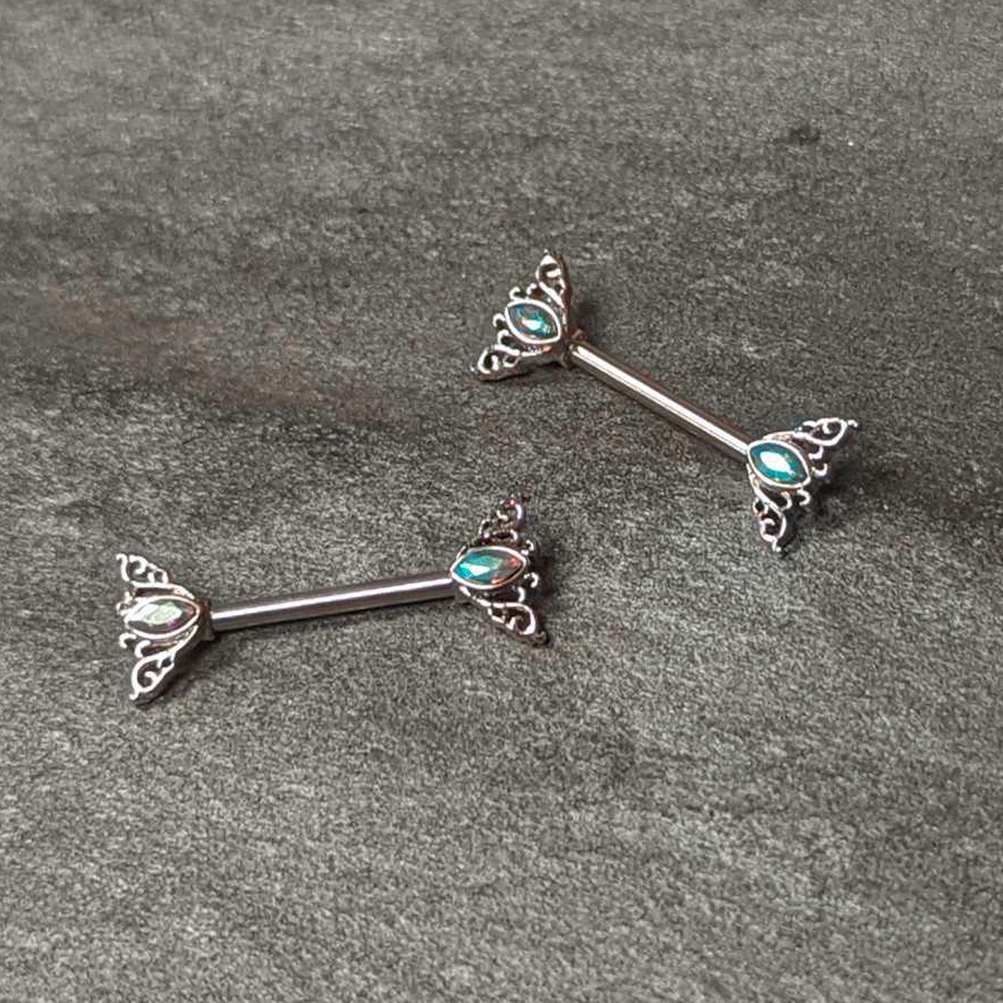 14G 9/16 Aurora Gem Deco Waves Barbell Nipple Ring Set