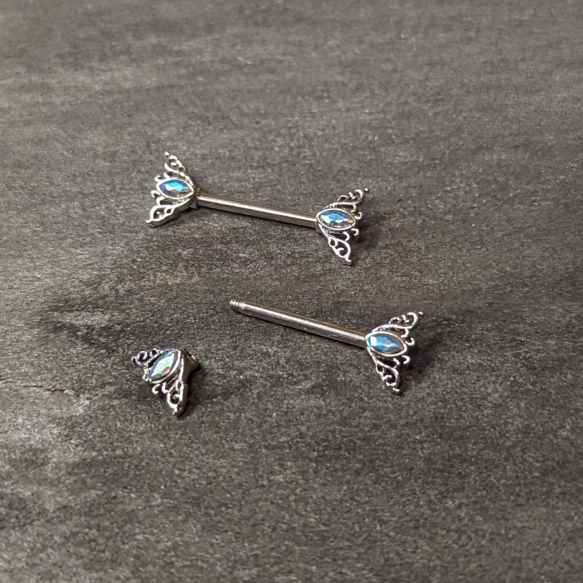 14G 9/16 Aurora Gem Deco Waves Barbell Nipple Ring Set