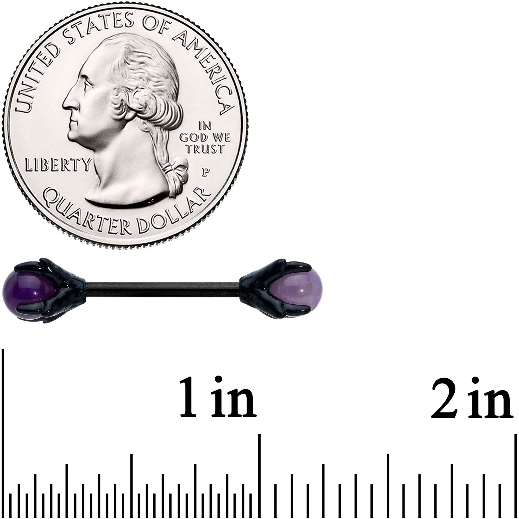 14 Gauge 9/16 Purple Amethyst Black Skeleton Hand Nipple Ring Set