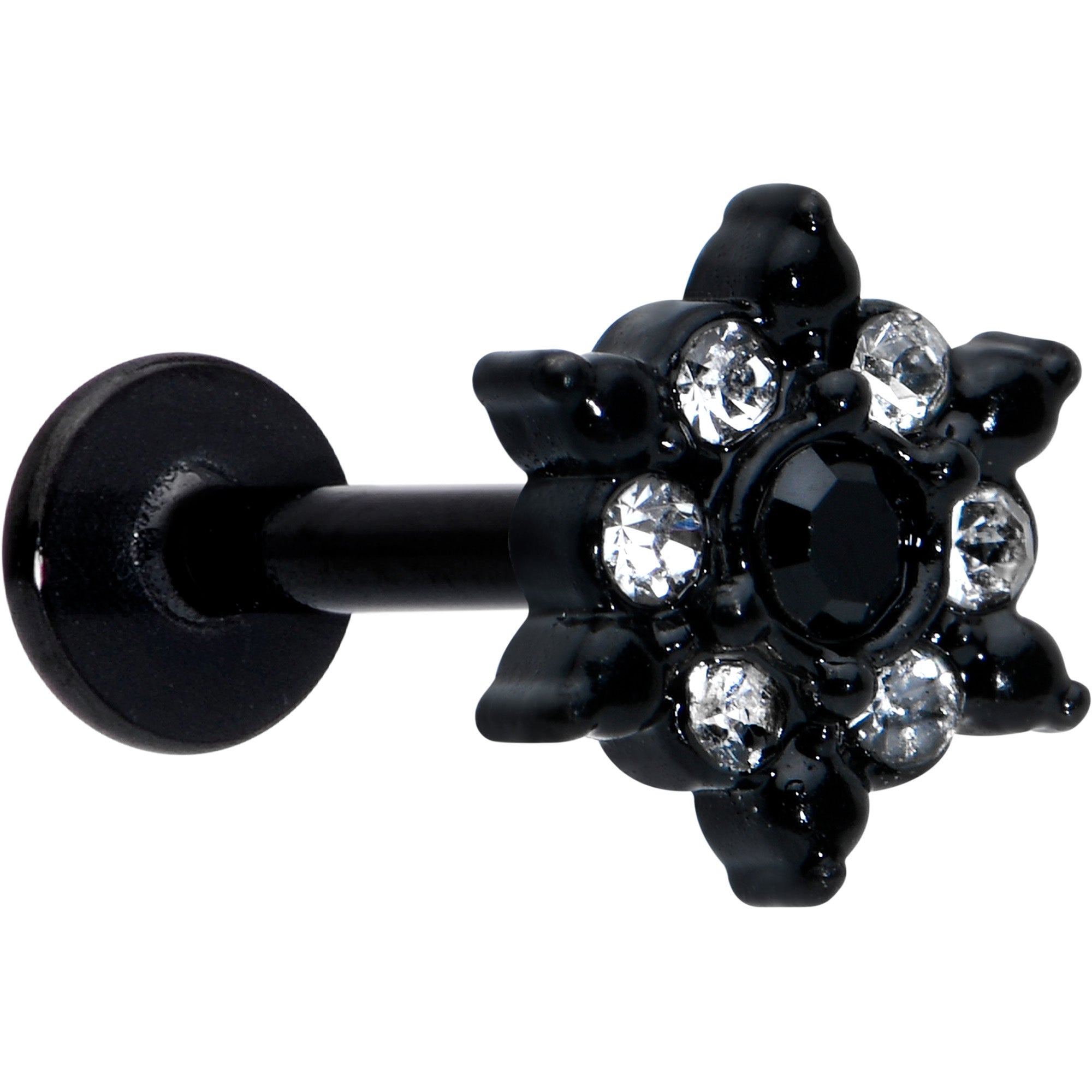 16G 5/16 Clear CZ Gem Black Abstract Sun Labret Monroe Tragus