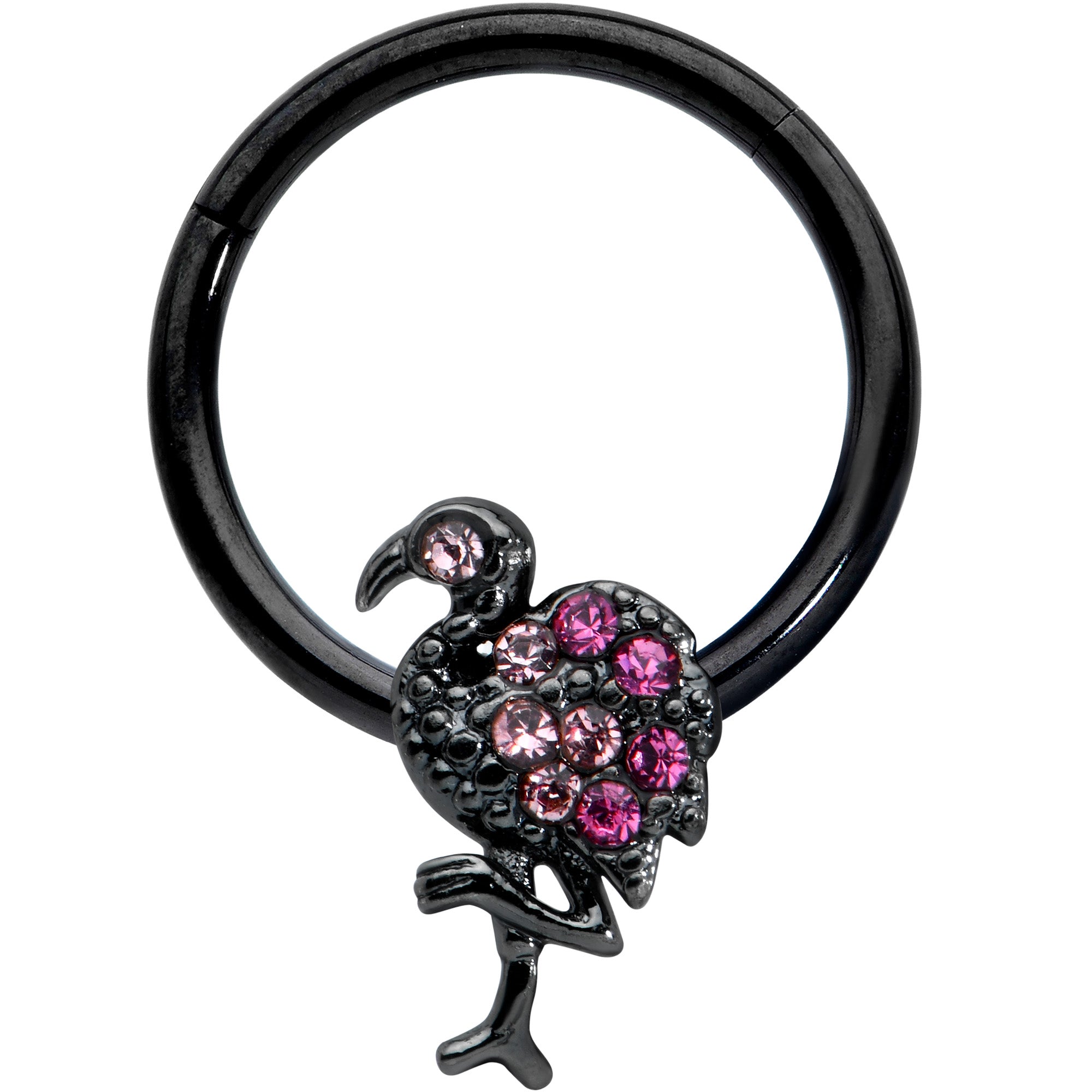 16G 3/8 Pink Gem Black Fashion Flamingo Hinged Segment Ring