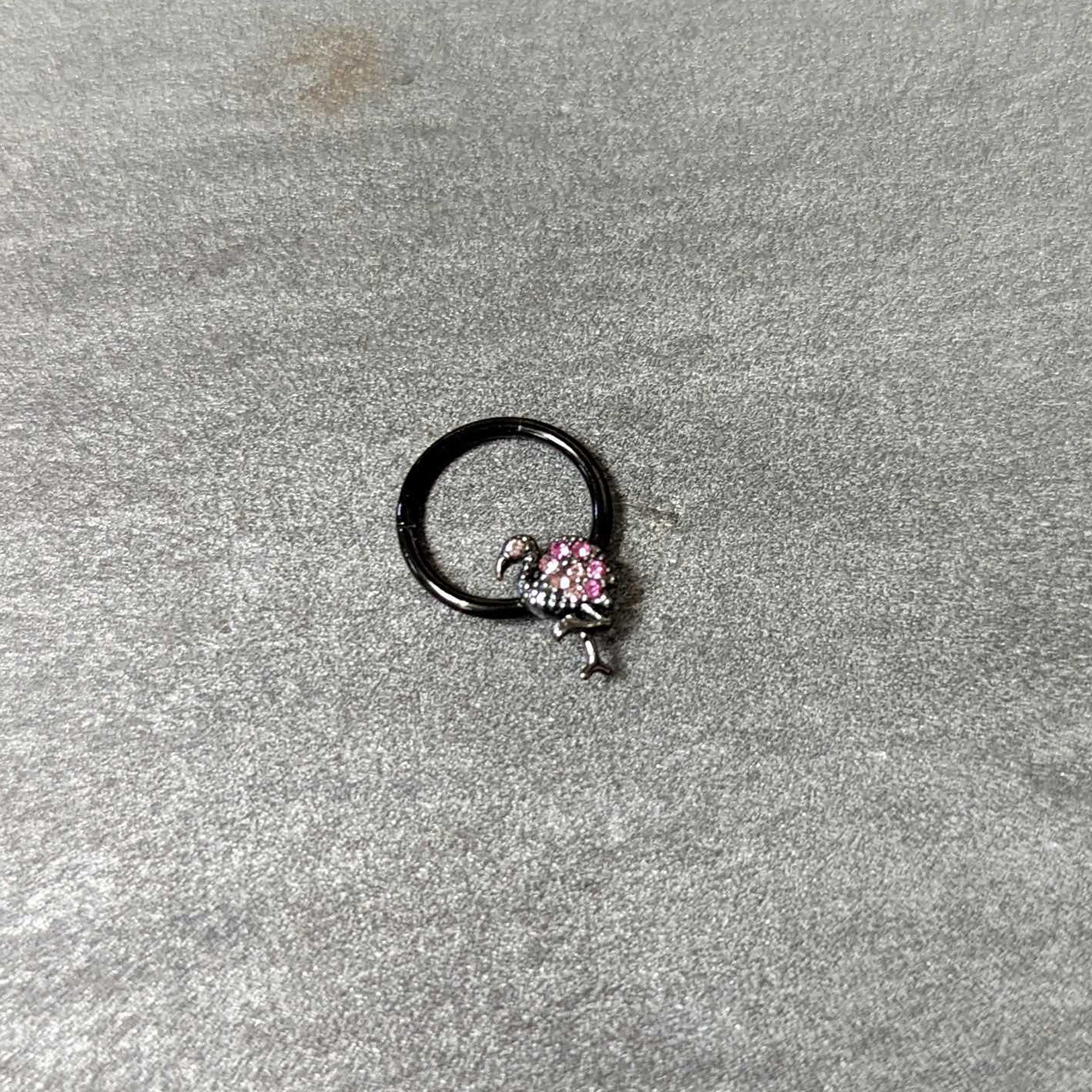 16G 3/8 Pink Gem Black Fashion Flamingo Hinged Segment Ring