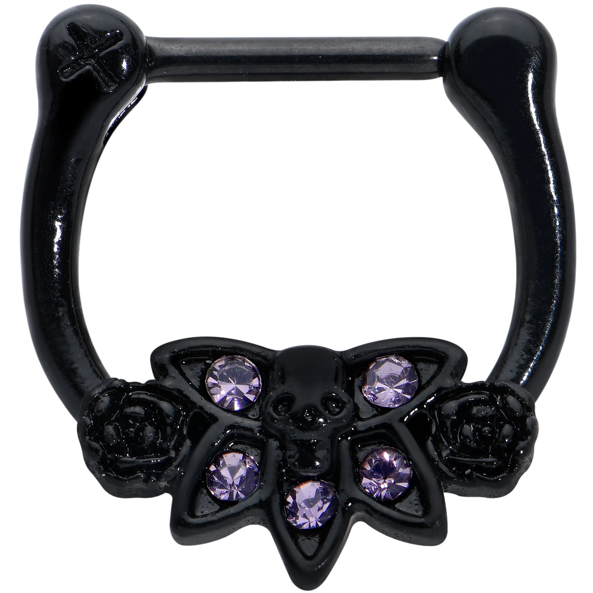 16G 5/16 Purple Gem Black Skull Blossom Cartilage Clicker