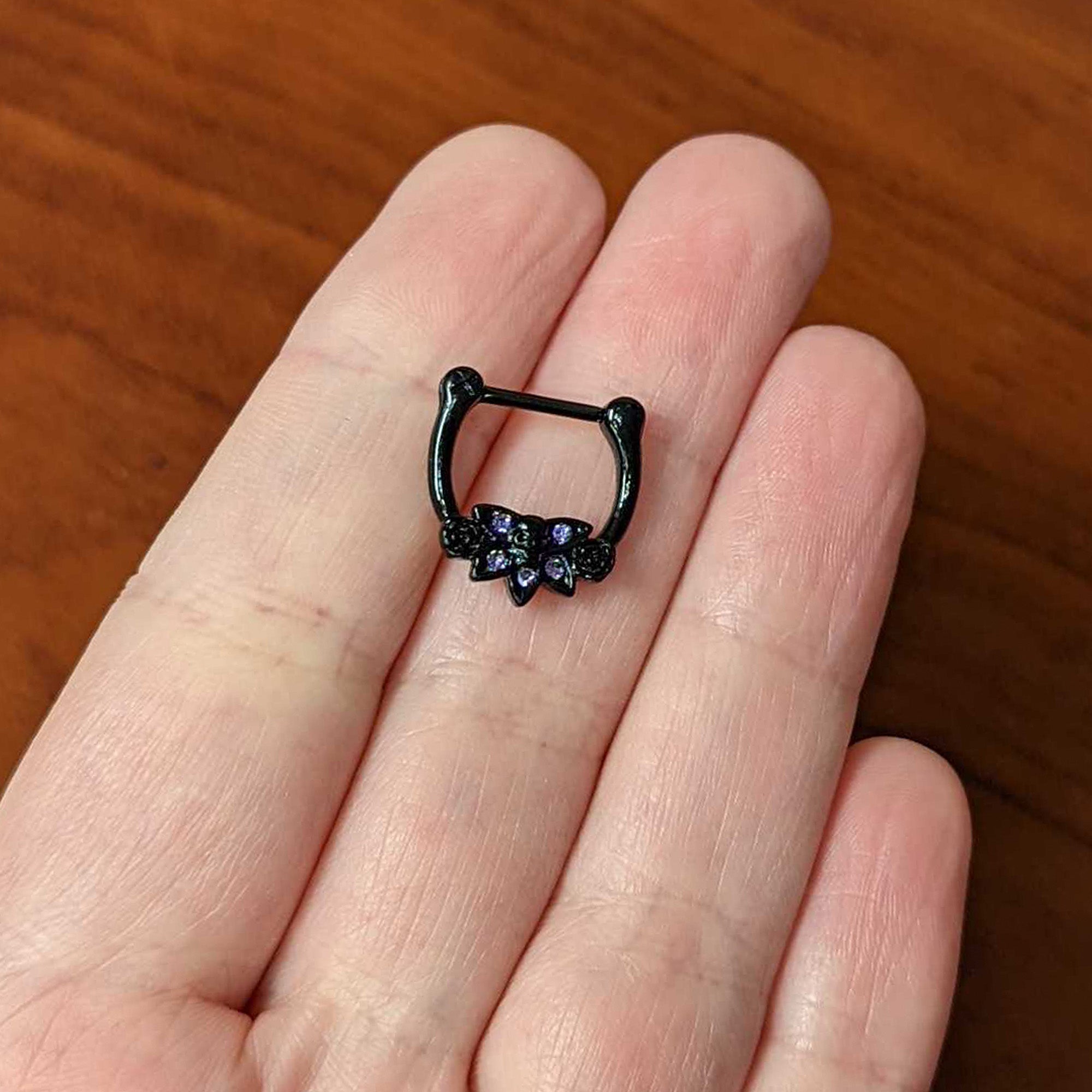 16G 5/16 Purple Gem Black Skull Blossom Cartilage Clicker