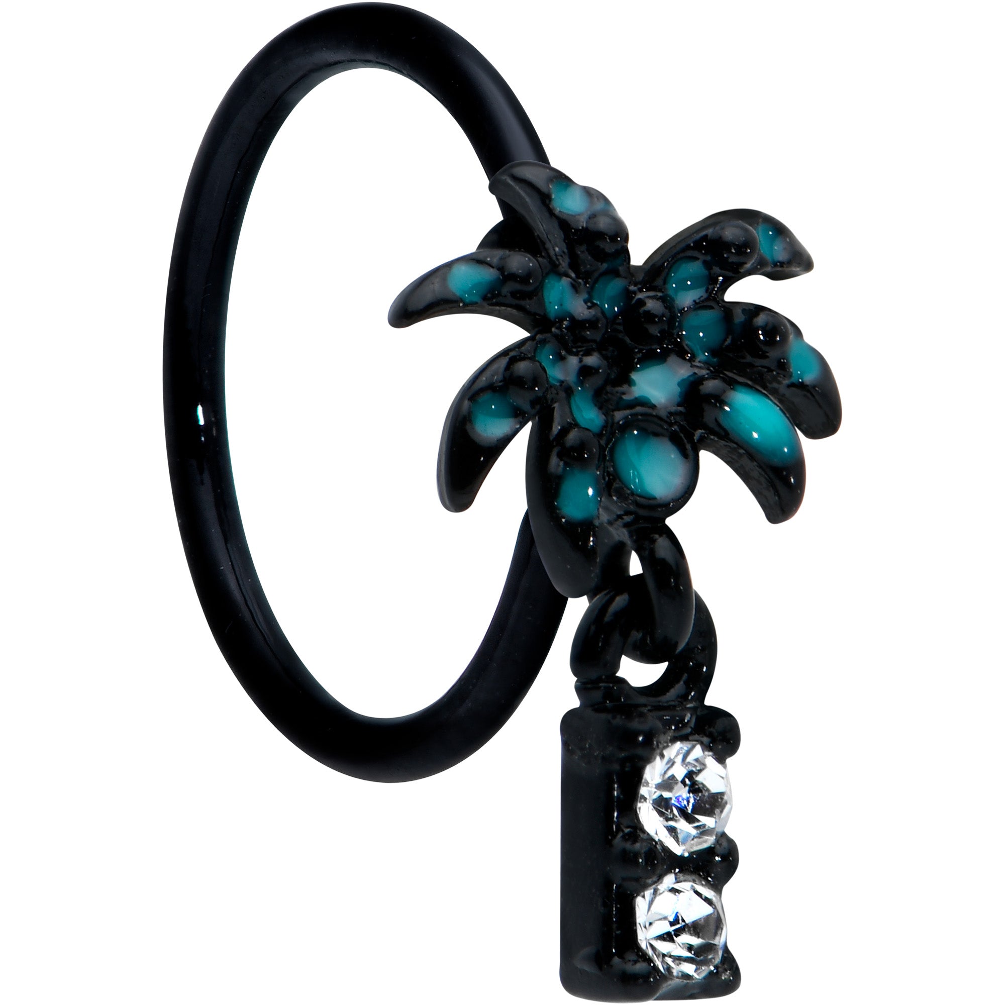20G 5/16 Black Night Palm Tree Dangle Helix Circular Ring
